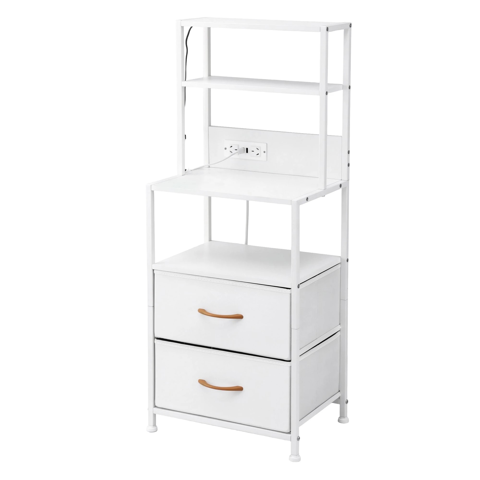 1 Artiss Bedside Table Tall Nightstand with Charging Station Drawers LED - White, 1 of 9