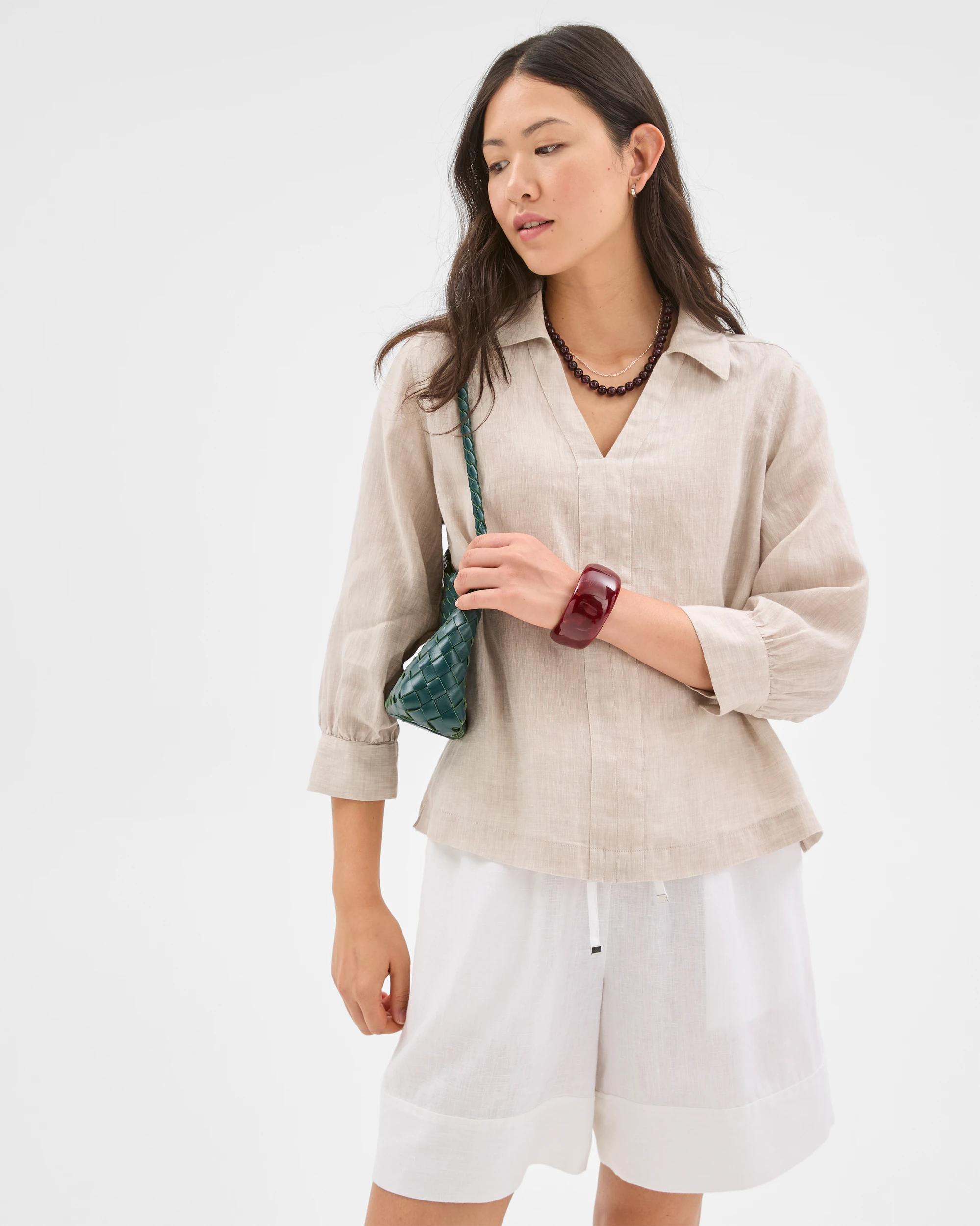 1 Target Woman European Linen Long Sleeve Popover Top FLAX, 1 of 6