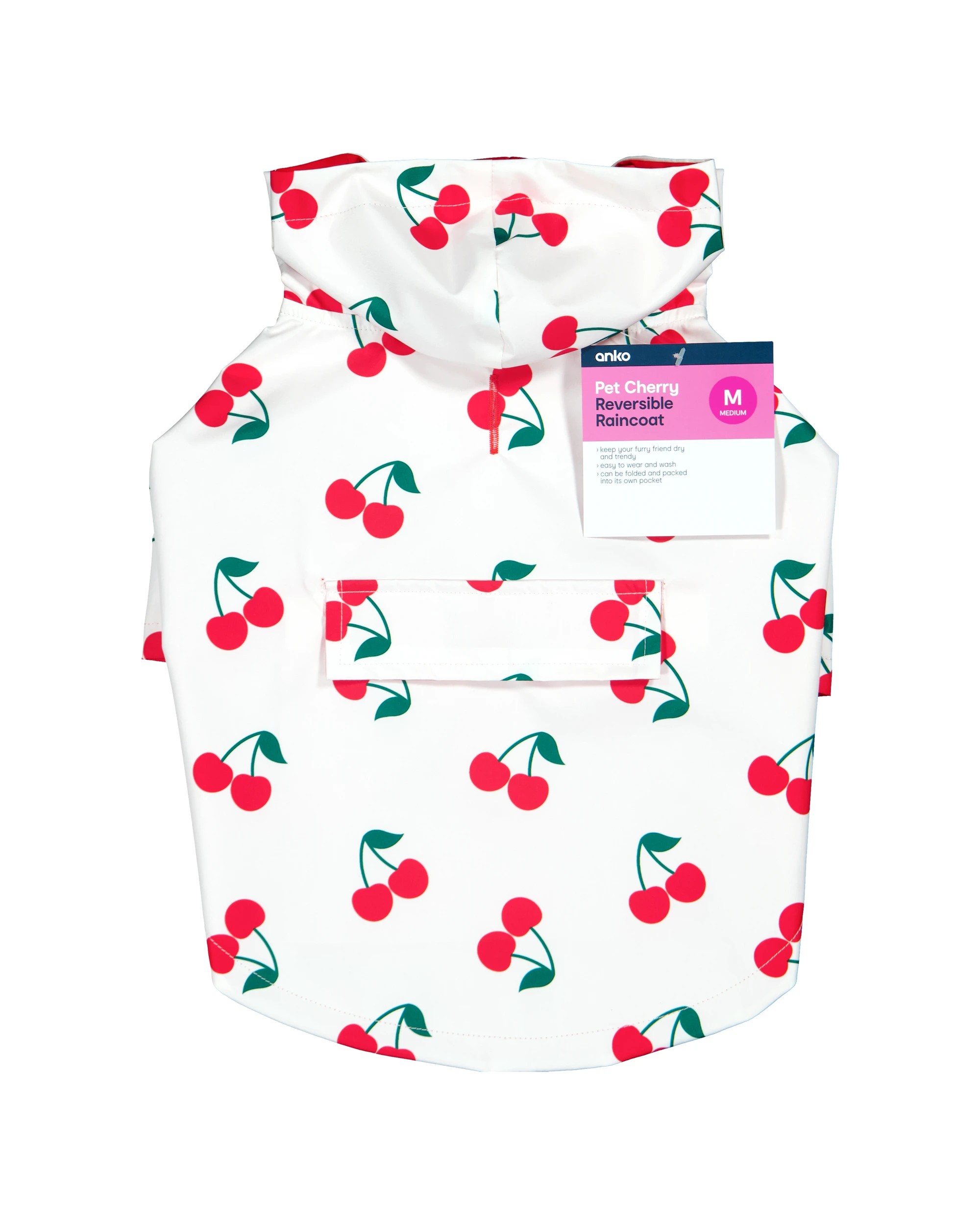10 Pet Reversible Cherry Raincoat - Medium, 10 of 10