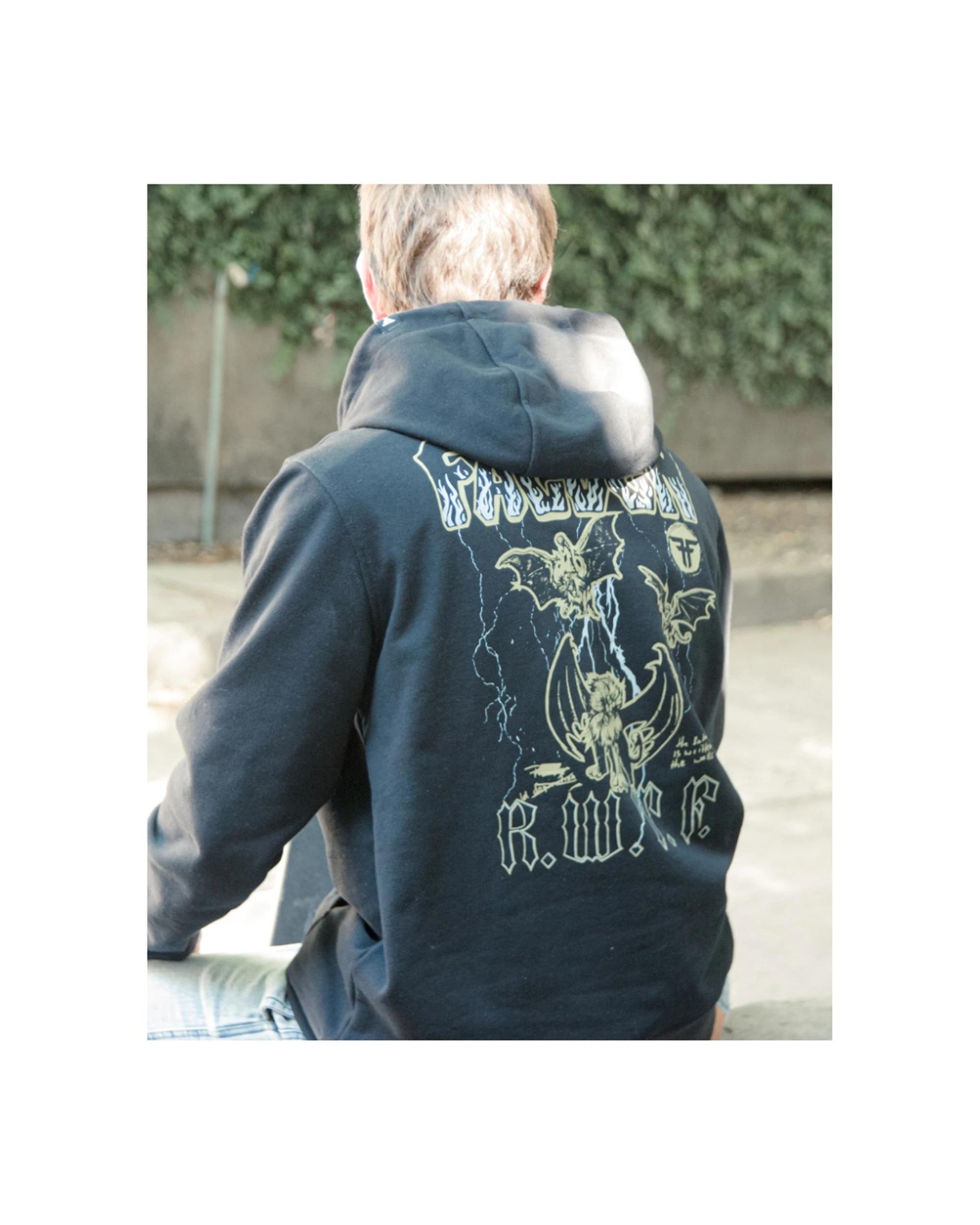 2 Fallen Footwear Mens Gargoyle Hoodie Cotton Polyester Blend BLACK/WHITE, 2 of 7