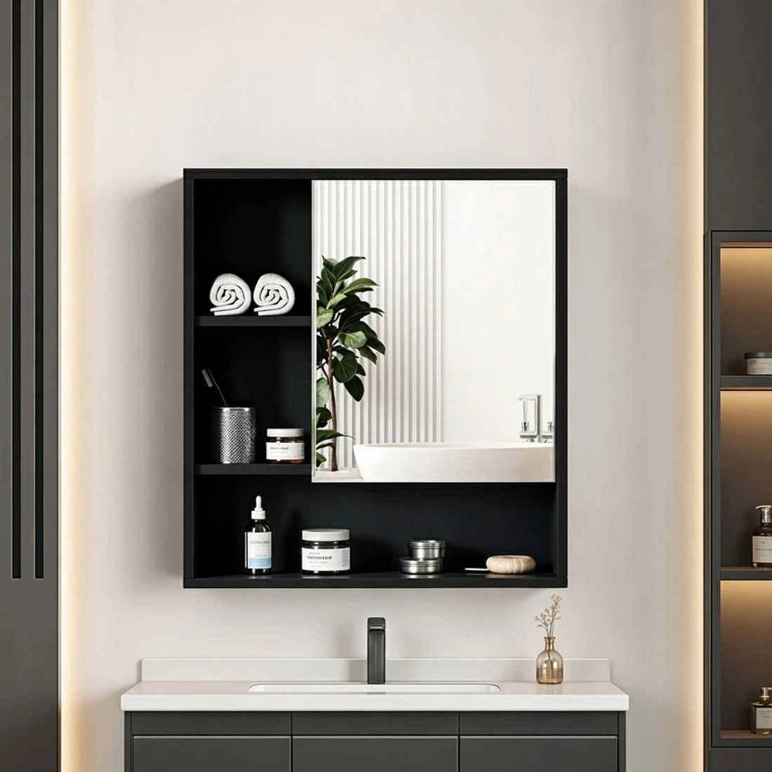 2 Cefito Bathroom Mirror Cabinet Mirro Medicine Adjustable Shelf Wall Mounted 560mm - Black, 2 of 5