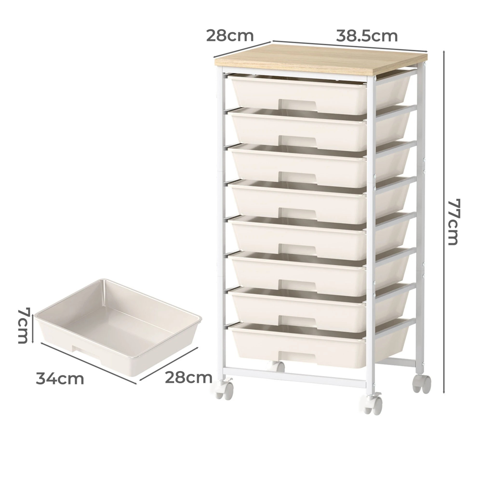 3 Levede 8 Drawers Storage Trolley Utility Cart Plastic Mobile Organiser Unit - White, 3 of 9