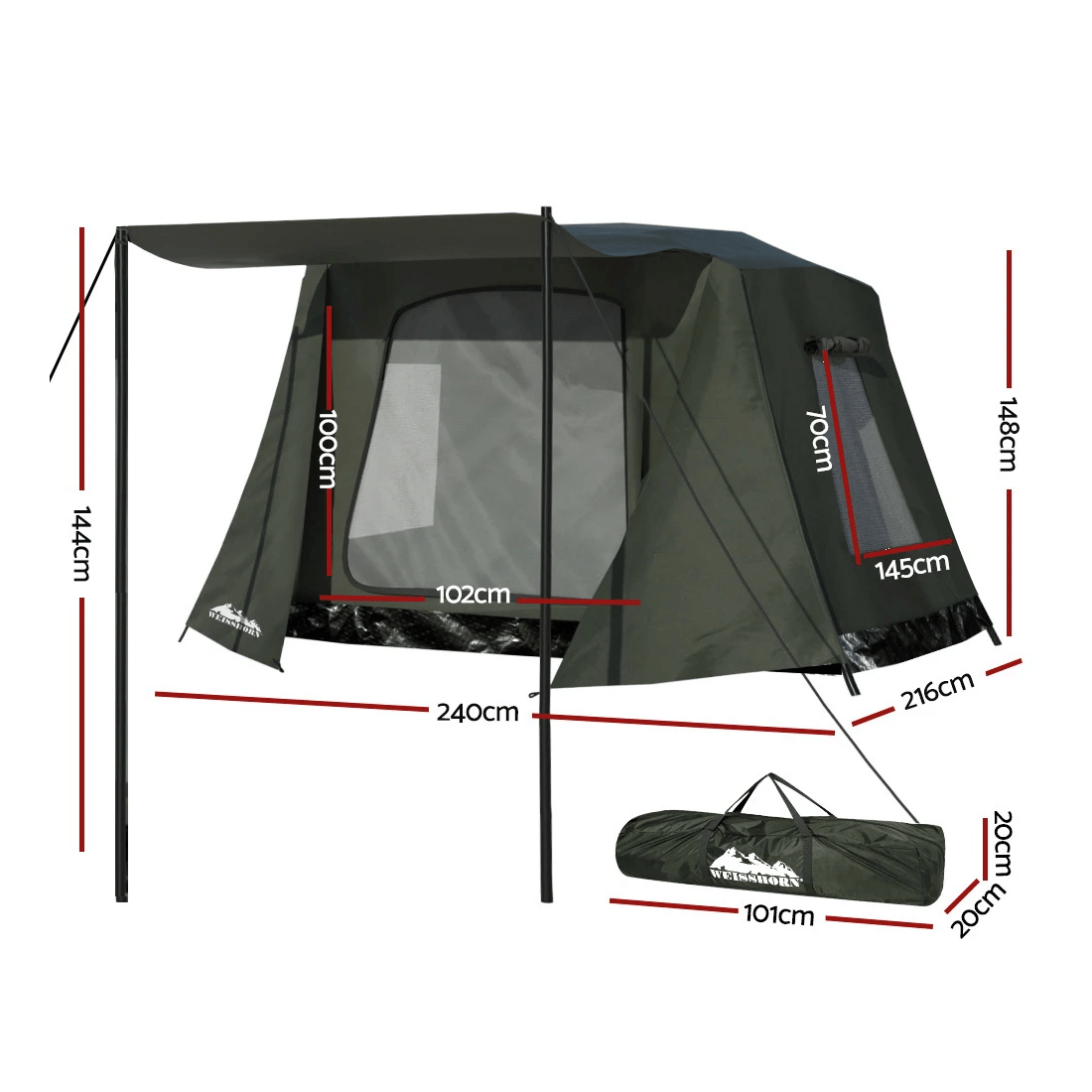 2 Weisshorn Instant Up Camping Tent 2-3 Person Outdoor Hiking Family Tents Shelter - Green, 2 of 2