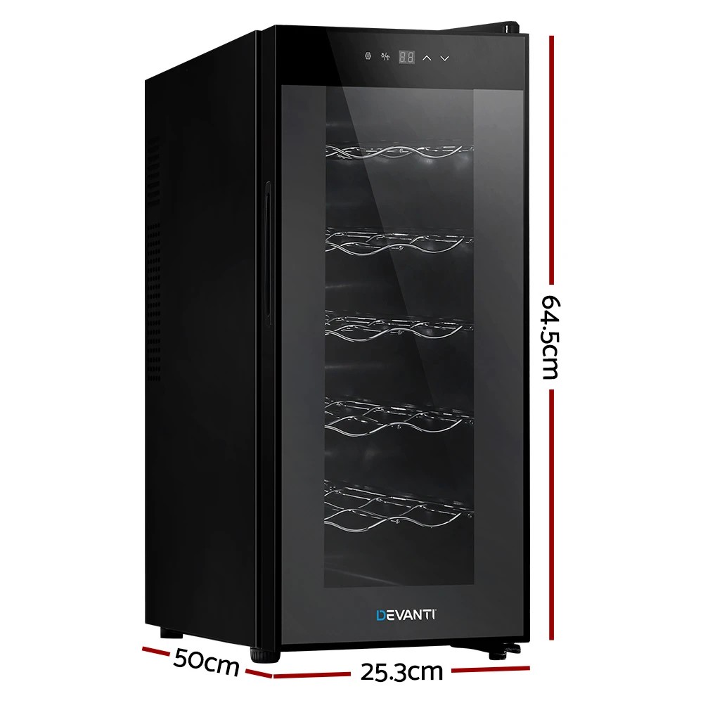 2 Devanti Wine Fridge Cooler 12 Bottles - Black, 2 of 6