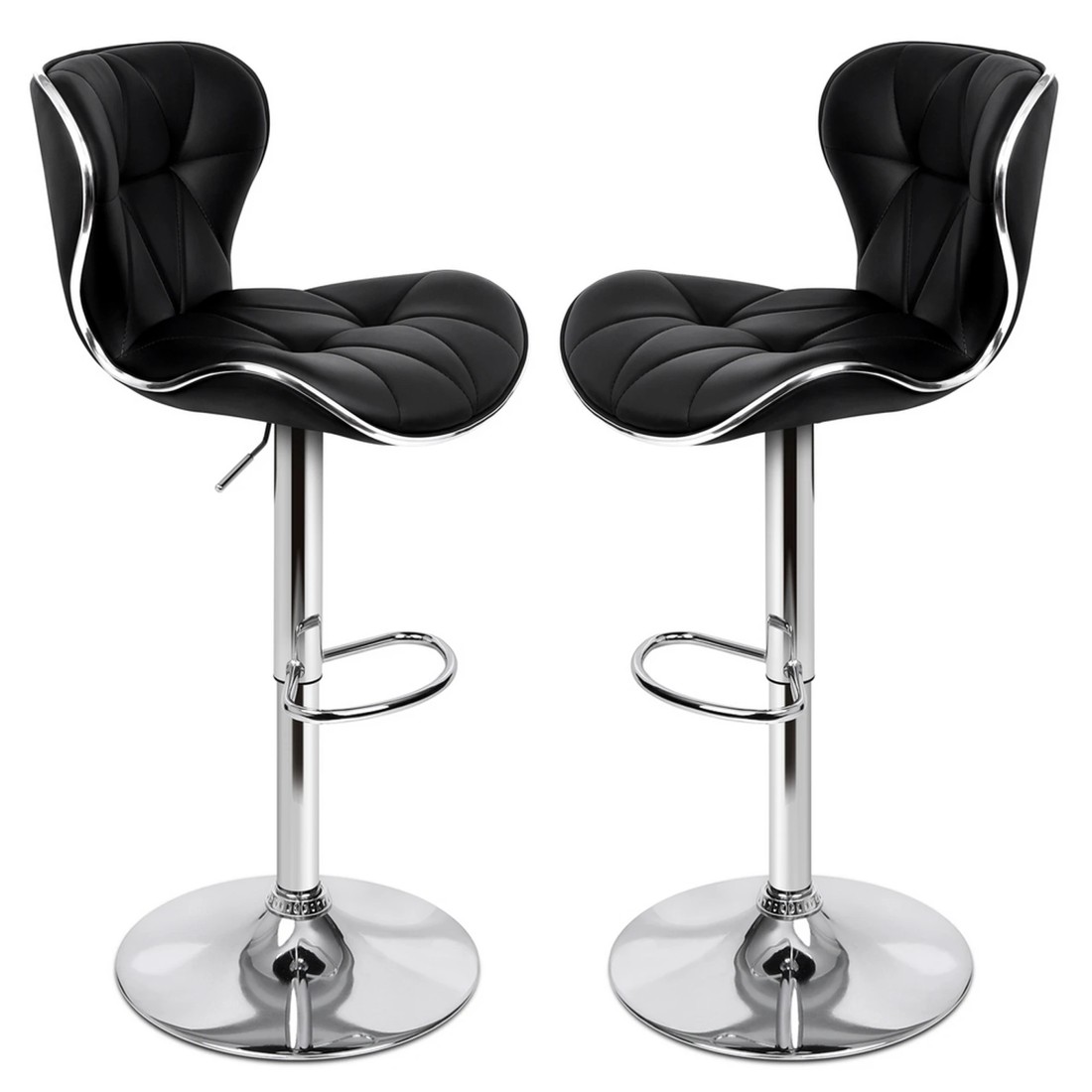 1 Alfordson 2x Bar Stools Luna Kitchen Swivel Chair Leather Gas Lift - Black, 1 of 10