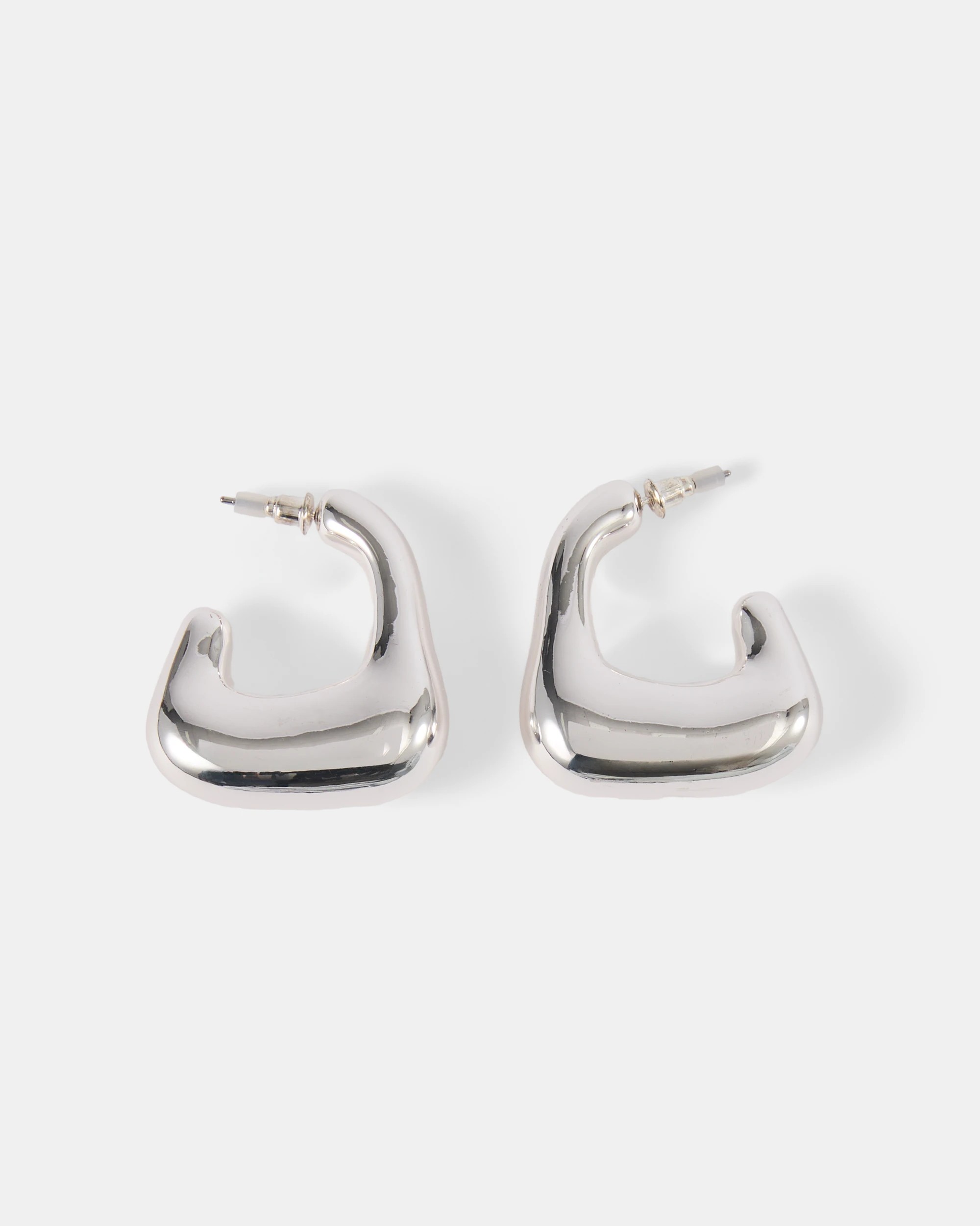 1 Irregular Chunky Hoop Earrings - Silver Look, 1 of 8