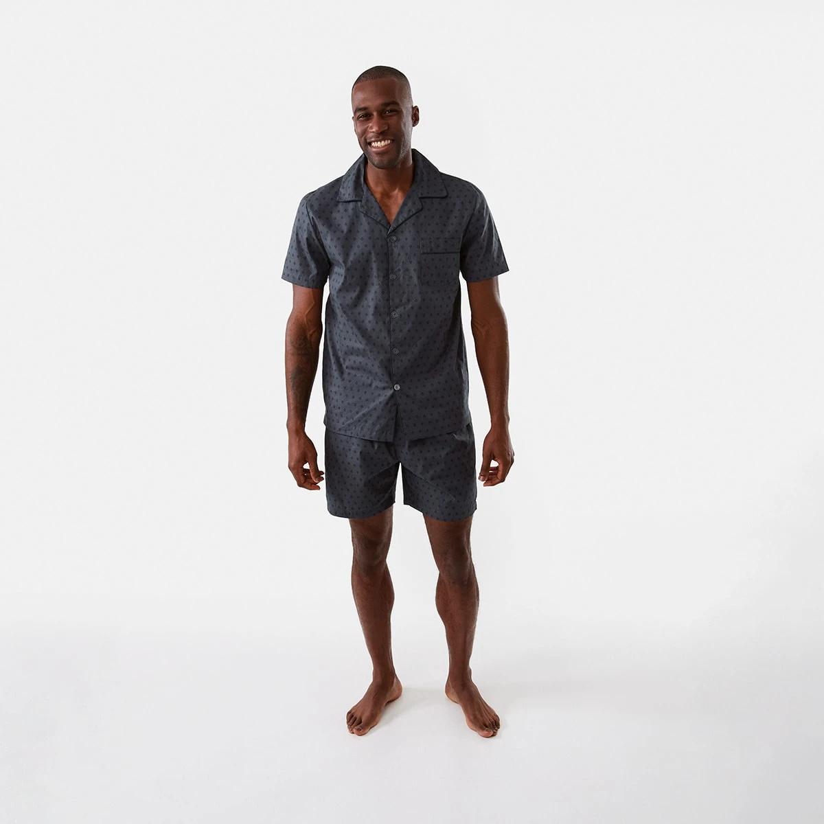 10 Short Sleeve Woven Button Through Pyjama Set Geo Ash, 10 of 10