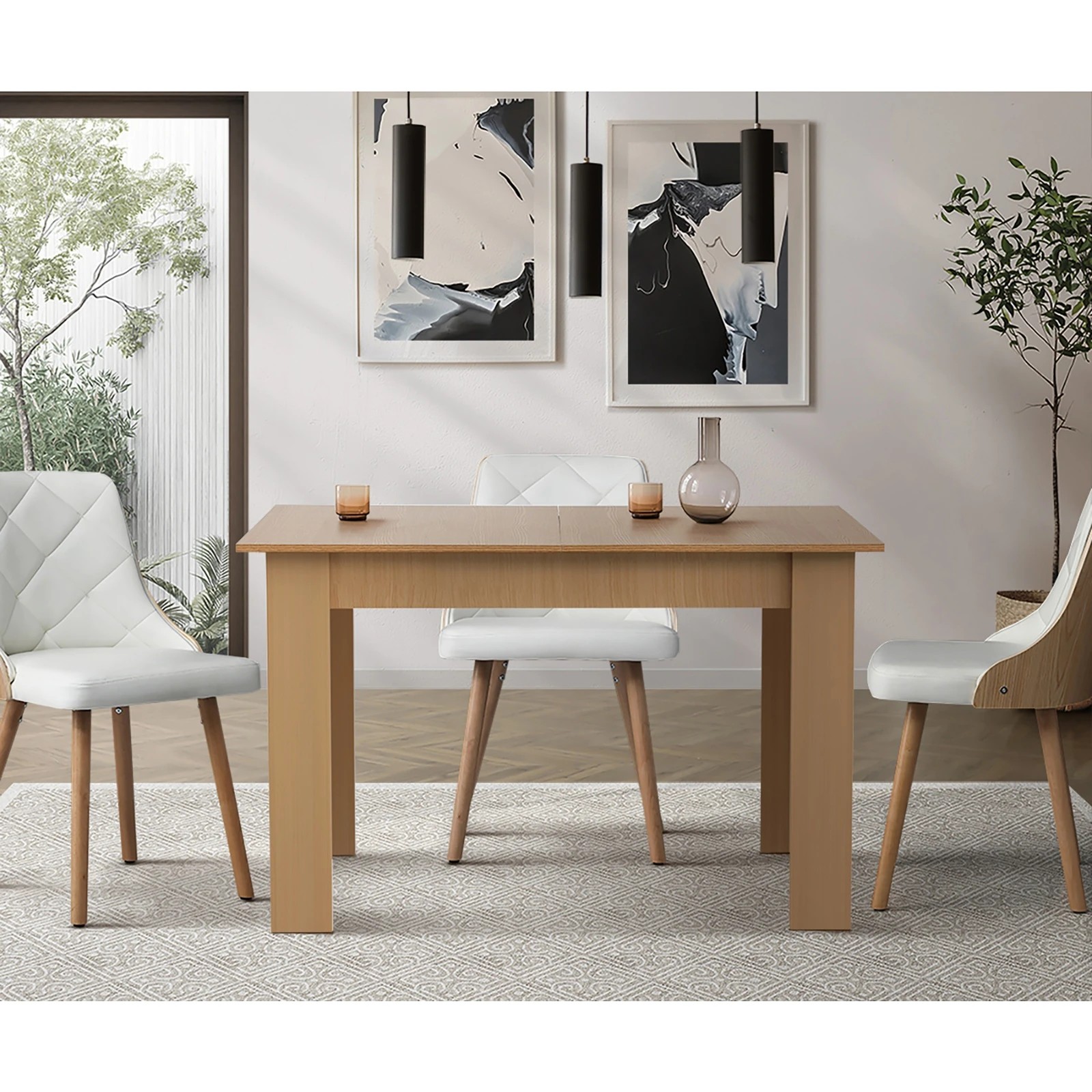 3 Oikiture 160cm Extendable Dining Table Kitchen Restaurant Cafe Table
 - Natural, 3 of 8