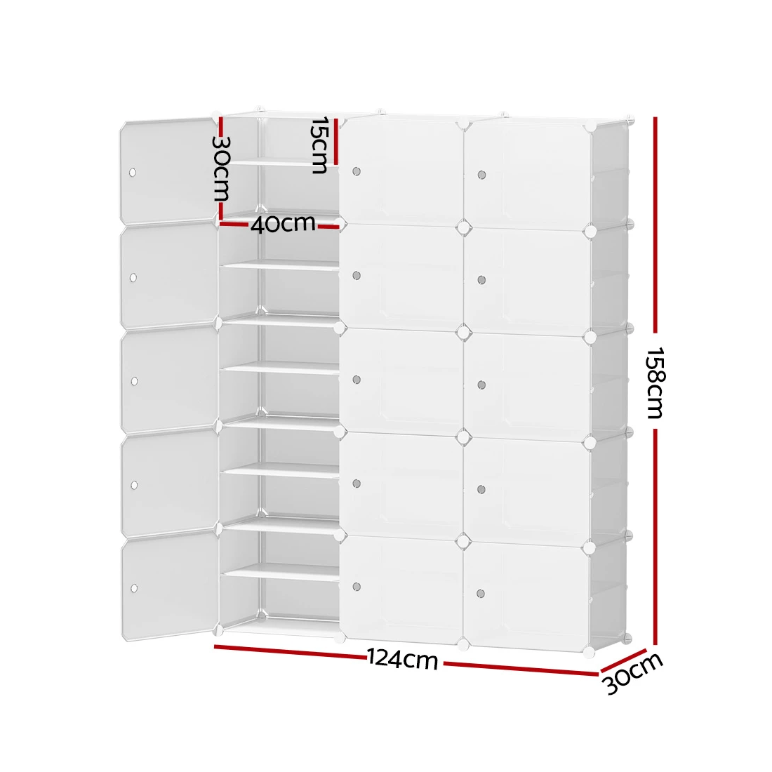 3 Artiss Shoe Rack Storage Cabinet DIY 15 Storage Cube Stackable - White, 3 of 7