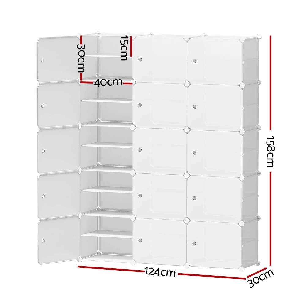 3 Artiss Shoe Rack Storage Cabinet DIY 15 Storage Cube Stackable - White, 3 of 5