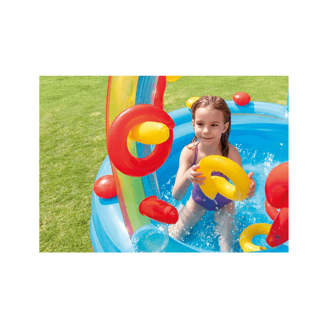 5 Intex Rainbow Ring Play Centre Water Slide Inflatable Pool Water Games - Multi, 5 of 7
