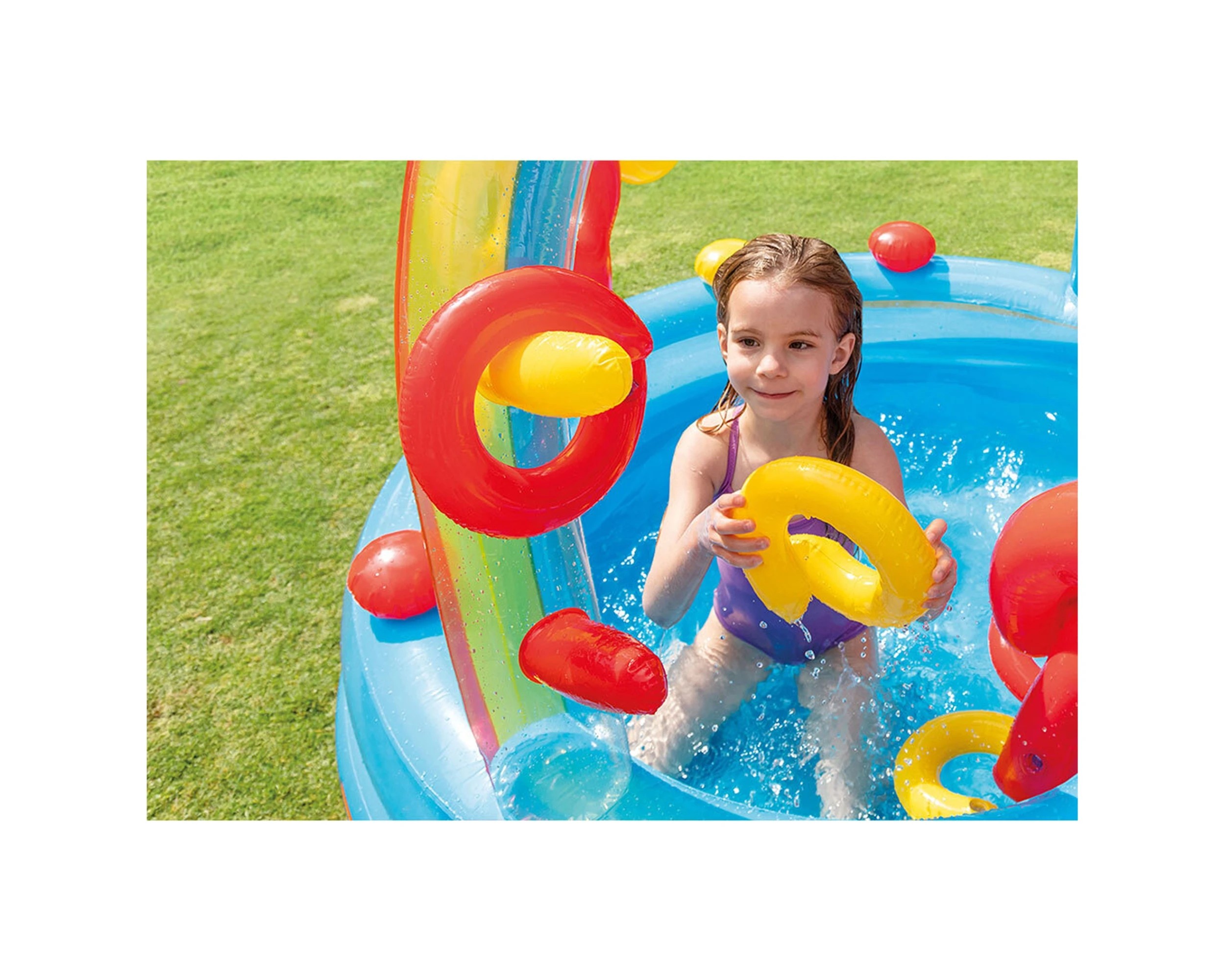 5 Intex Rainbow Ring Play Centre Water Slide Inflatable Pool Water Games - Multi, 5 of 7