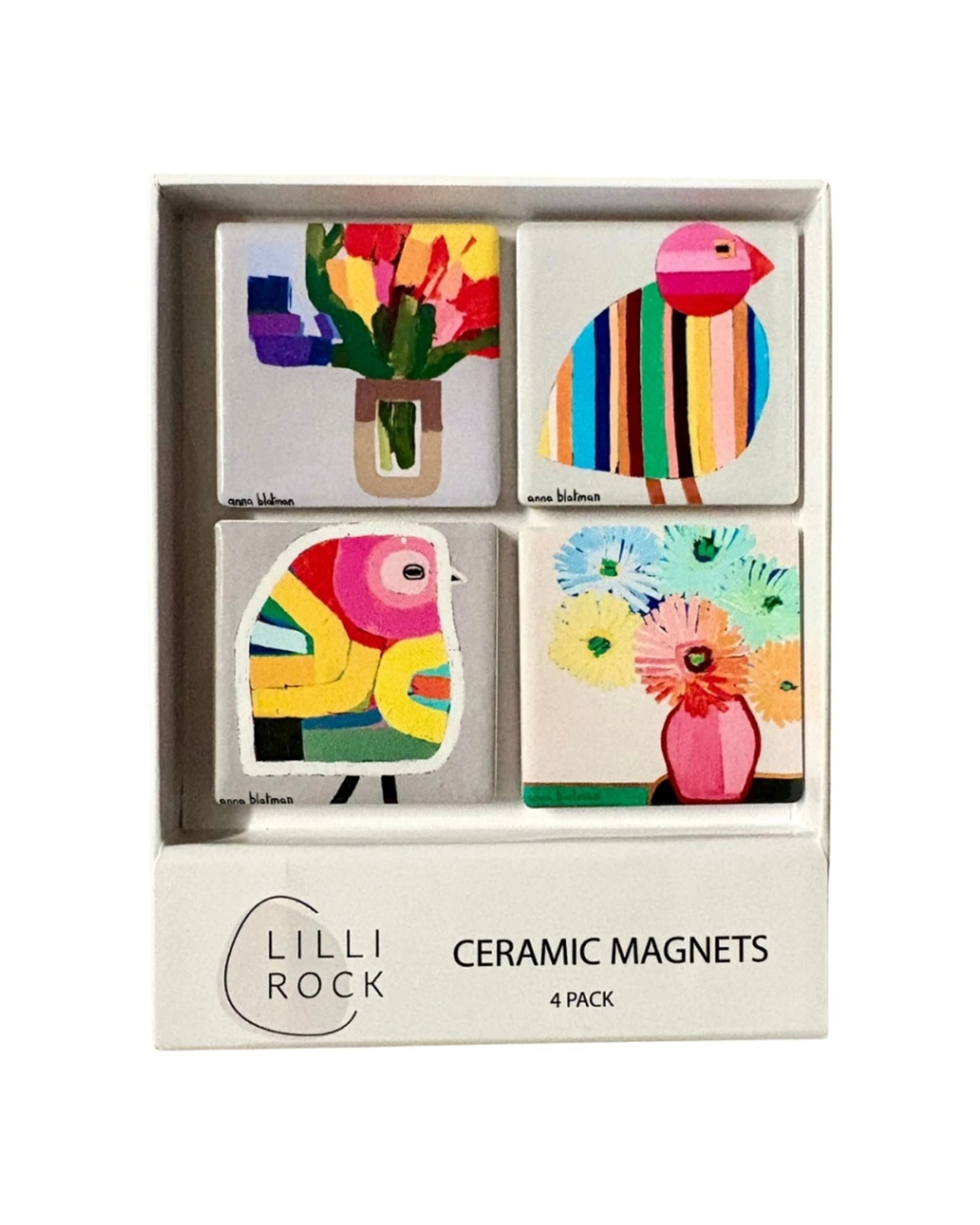 1 Lilli Rock 4pc Flower Party Ceramic Magnet Pack Australian Art 16.5x13cm - Multi, 1 of 1