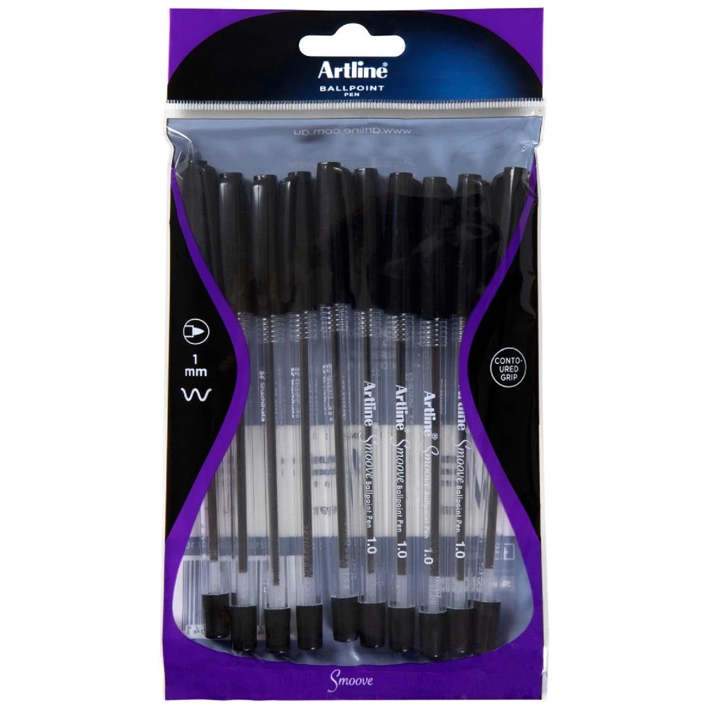 1 Artline Smoove Ballpoint Pens Black 10 Pack, 1 of 3