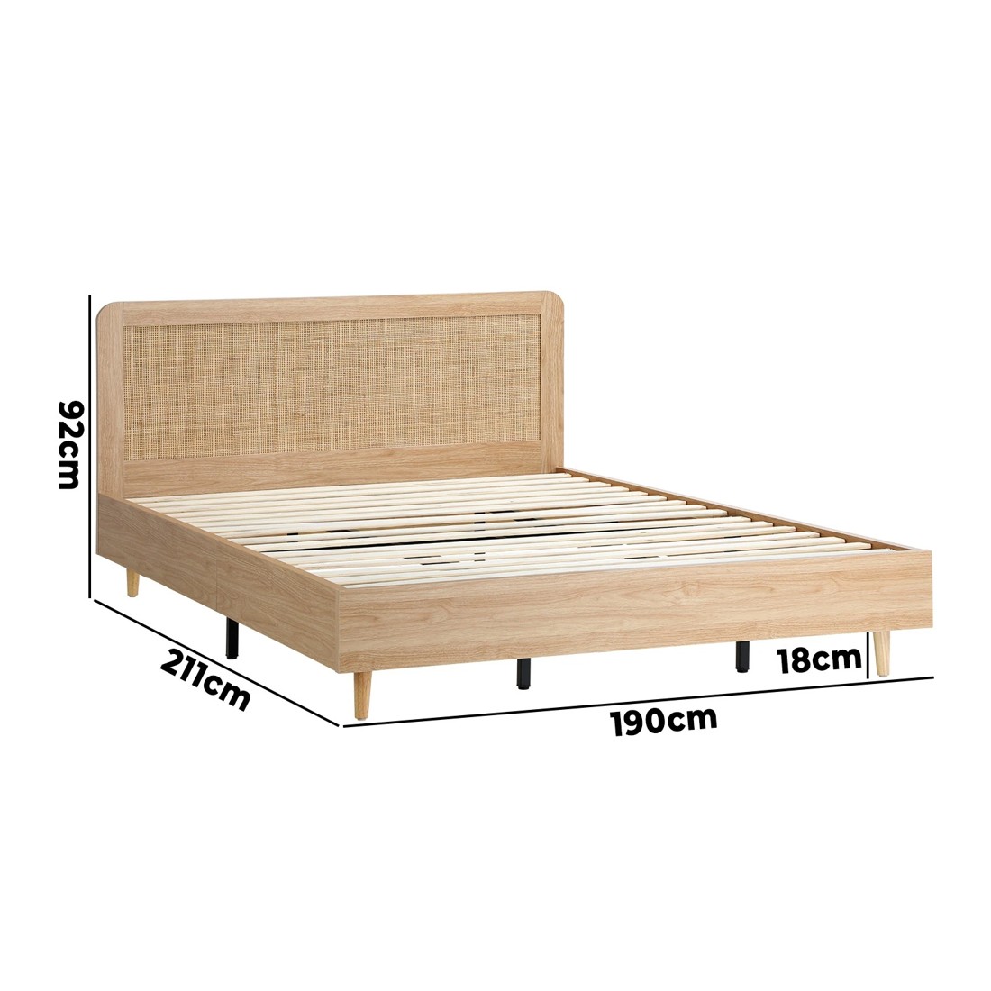 10 Oikiture King Bed Wooden Bed Frame With Rattan Headboard
 - Natural, 10 of 10