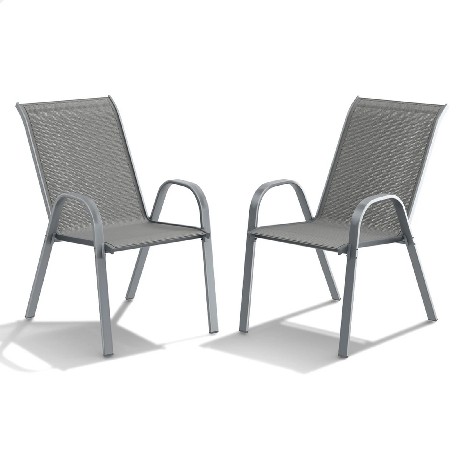 1 Alfordson 2x Outdoor Lounge Chairs Patio Dining Furniture Garden Stackable - Grey, 1 of 10