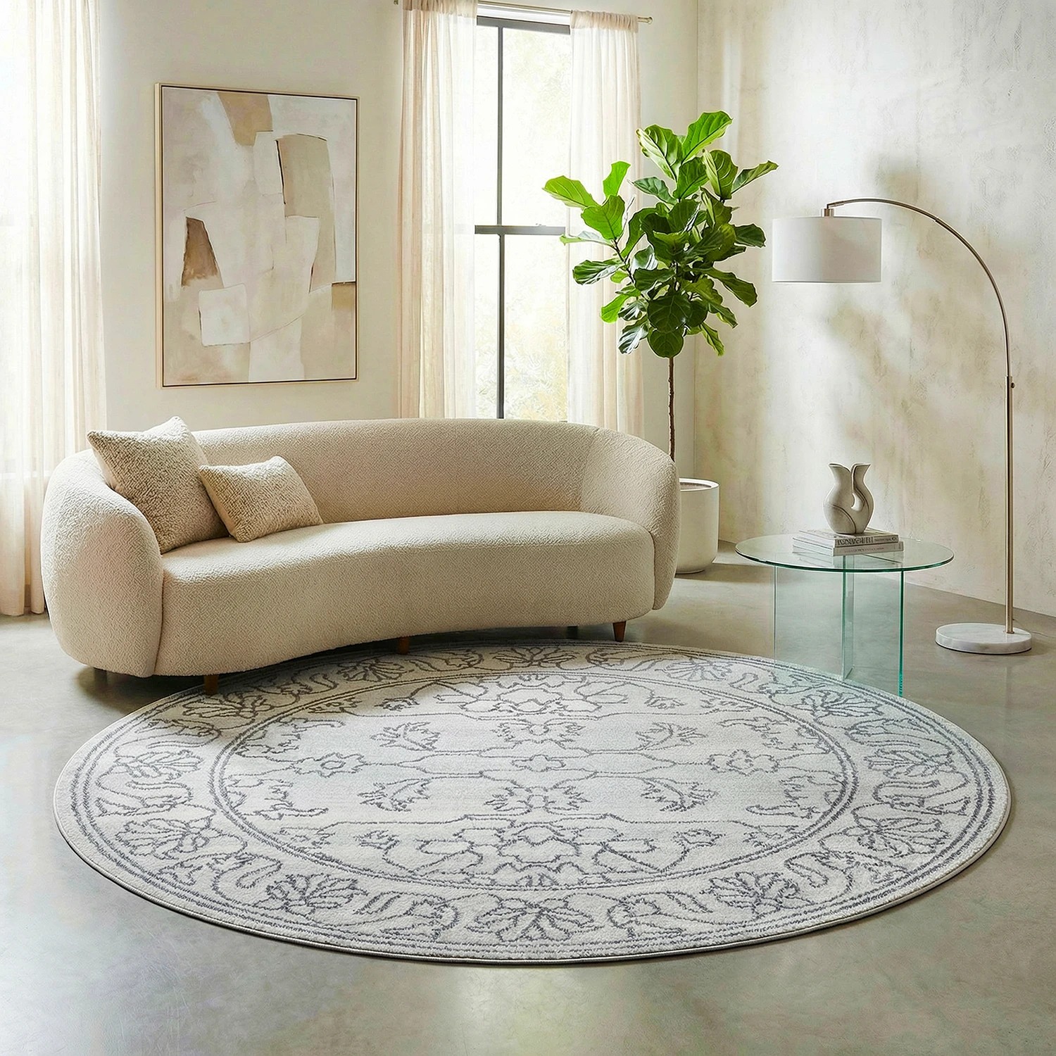 1 Common Ground Rugs Elysium Bjorn 200x200cm - Medium Round Power Loomed Pet Friendly Rug - Natural, 1 of 7