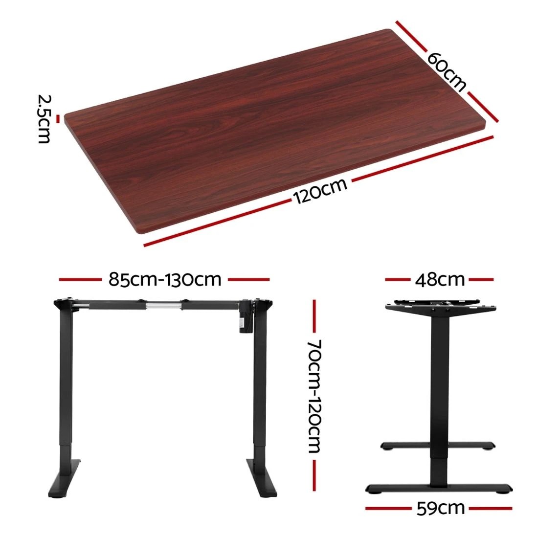 2 Artiss Standing Desk Motorised Walnut 120CM - Black, 2 of 7