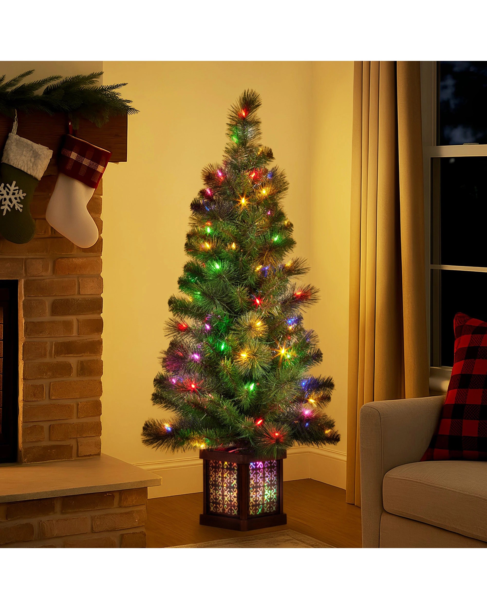 7 Christabelle 4ft Christmas Tree Glittery Gold Pine Foliage Led Multi Lights Xmas Decor, 7 of 7