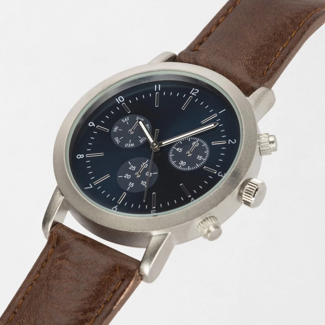 3 Chronograph Look Analogue Watch - Brown, 3 of 6