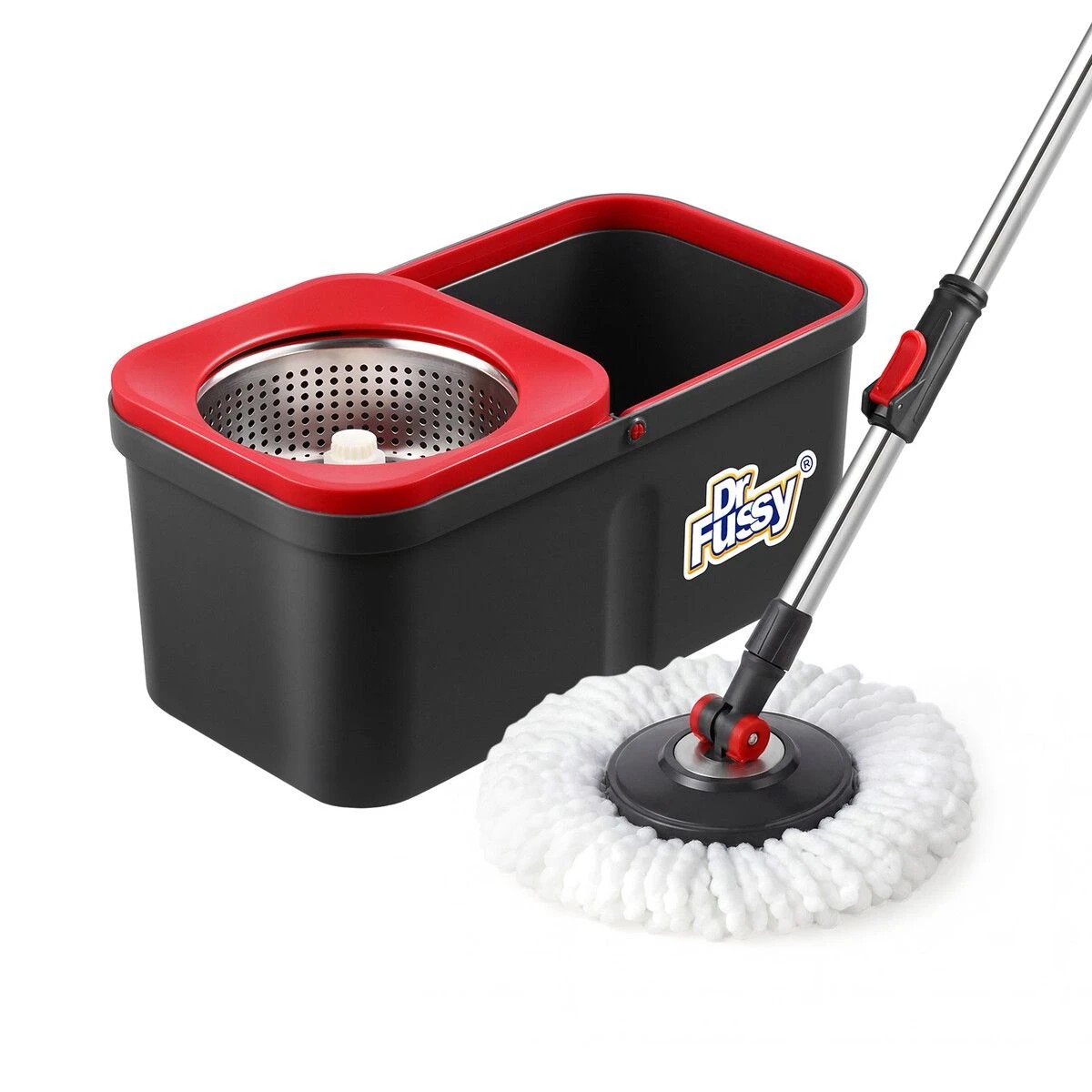 1 Dr FUSSY Spin Mop and Bucket Set Tile Hard Wood Floor Cleaner 4 Microfibre Heads, 1 of 3