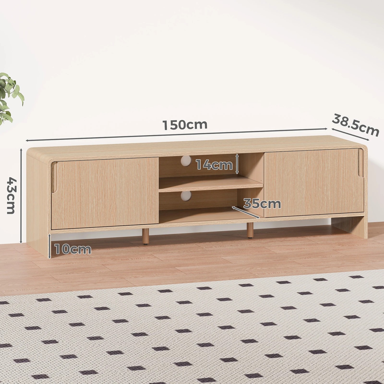 3 Alfordson TV Cabinet Entertainment Unit Stand 150cm Storage Sliding Doors - Oak, 3 of 10