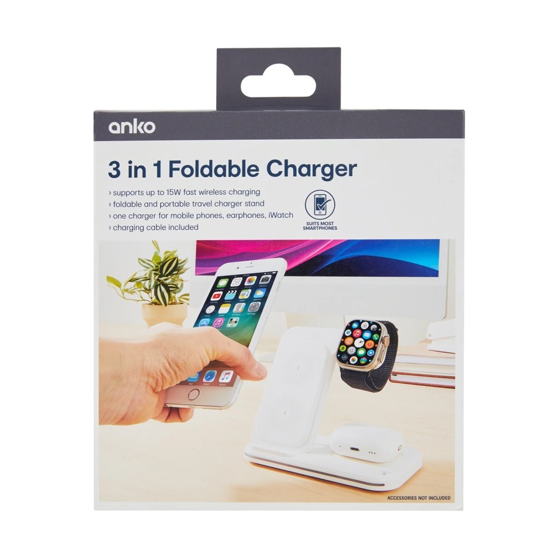 9 3-in-1 Foldable Wireless Charger - White, 9 of 9