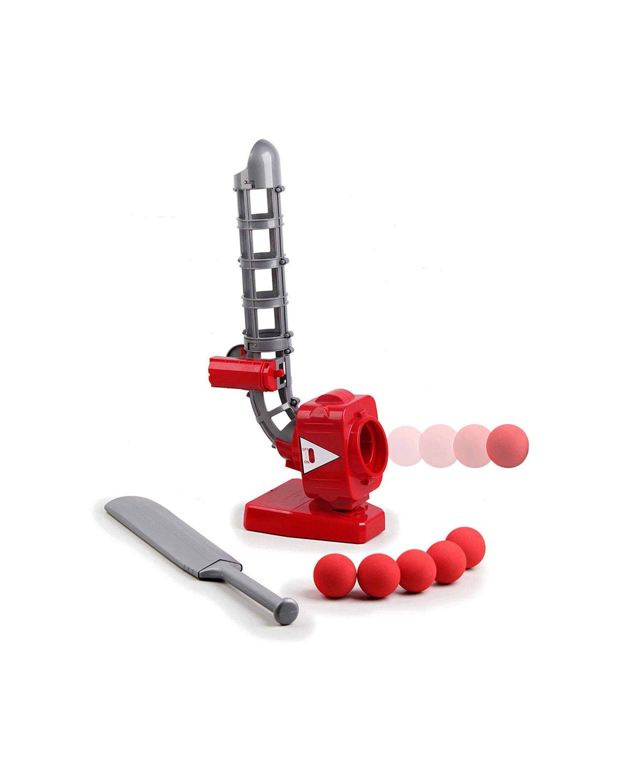 2 Lenoxx Cricket Ball Pitcher Battery Operated Soft Ball Launcher Toy Kids Outdoors Red Grey Plastic - Red, 2 of 3