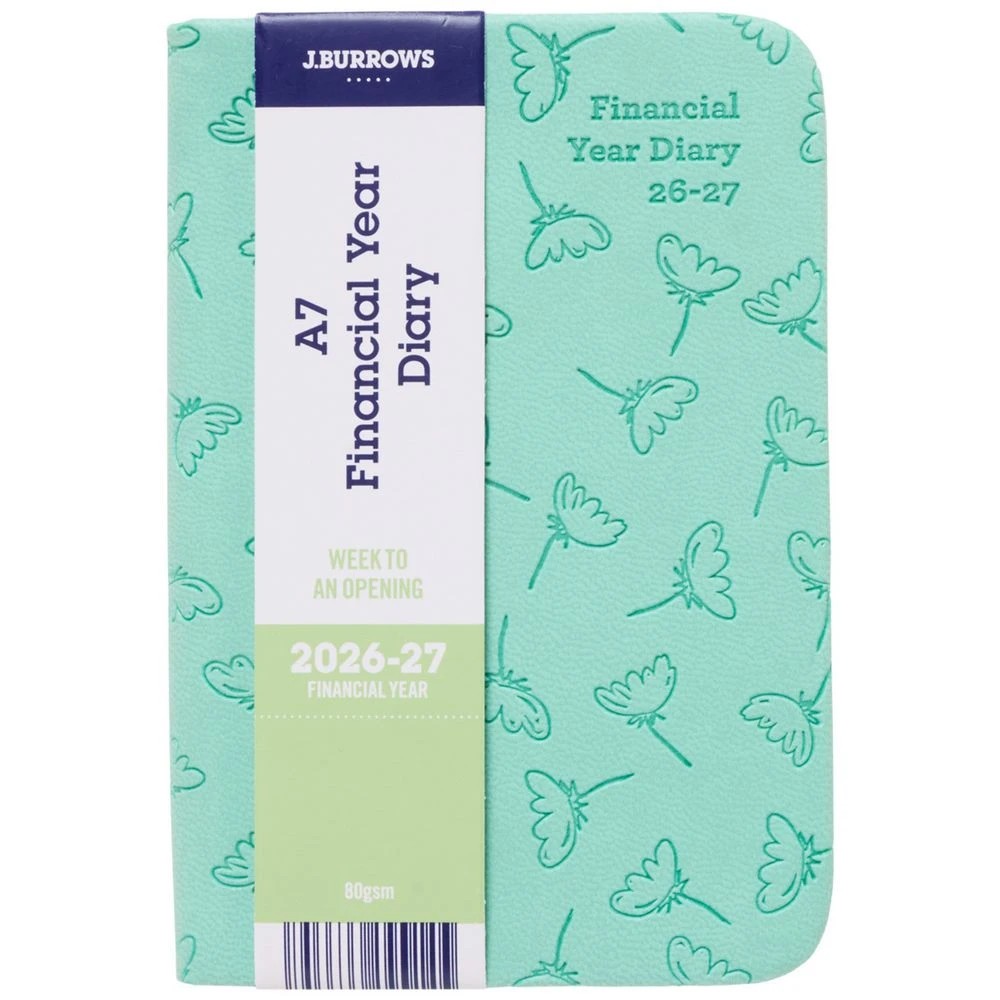 1 J.Burrows A7 Week-To-View Embossed Diary FY26/27 Sage, 1 of 6