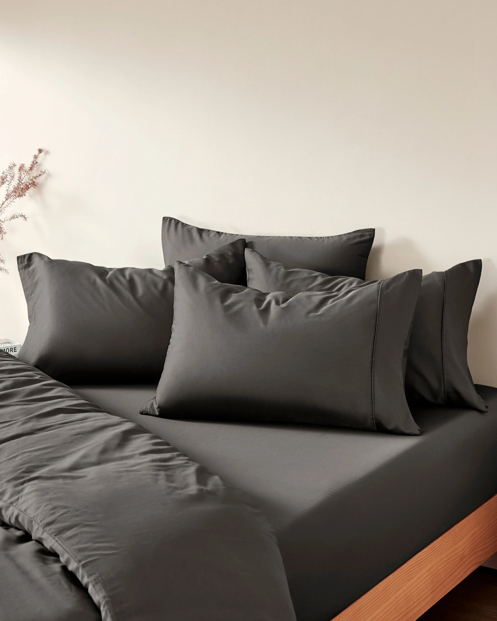 5 Serene 400TC Bamboo Cotton Sateen Fitted Sheet Set - King Single Bed - Charcoal, 5 of 5
