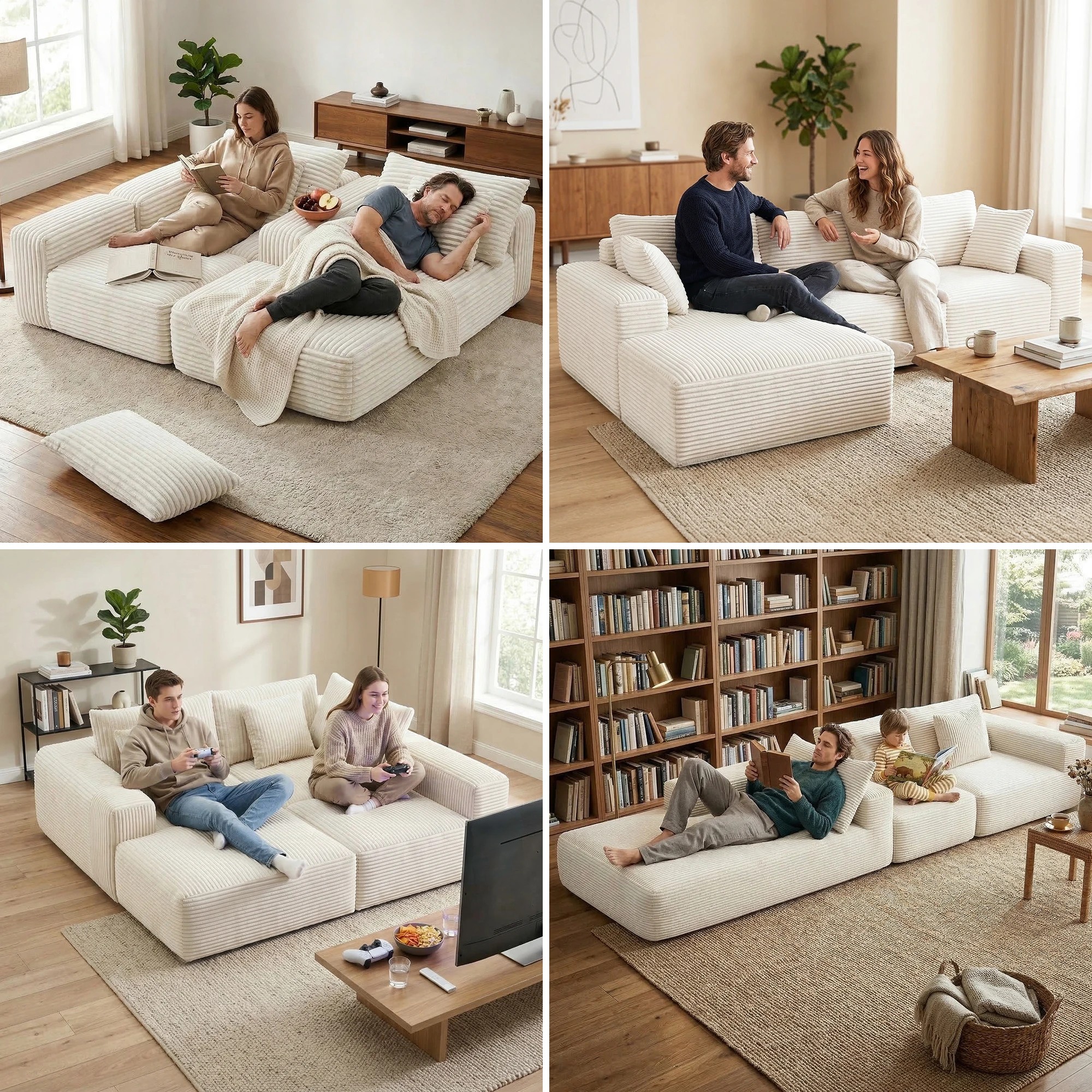 8 Artiss 3 Seater Modular Sofa Bed Sectional Boneless Couch for Living Room Corduroy Compressed Sofa - White, 8 of 10