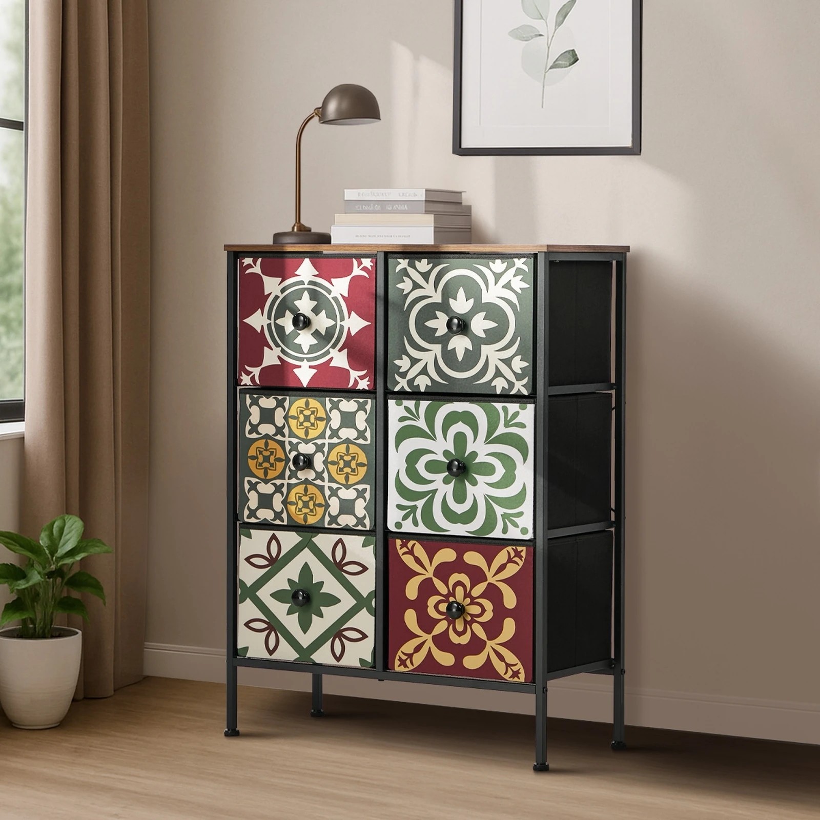 4 Oikiture 6 Chest Of Drawers Retro Tallboy Dresser Multi-Storage Foldable Fabric - Multi, 4 of 6