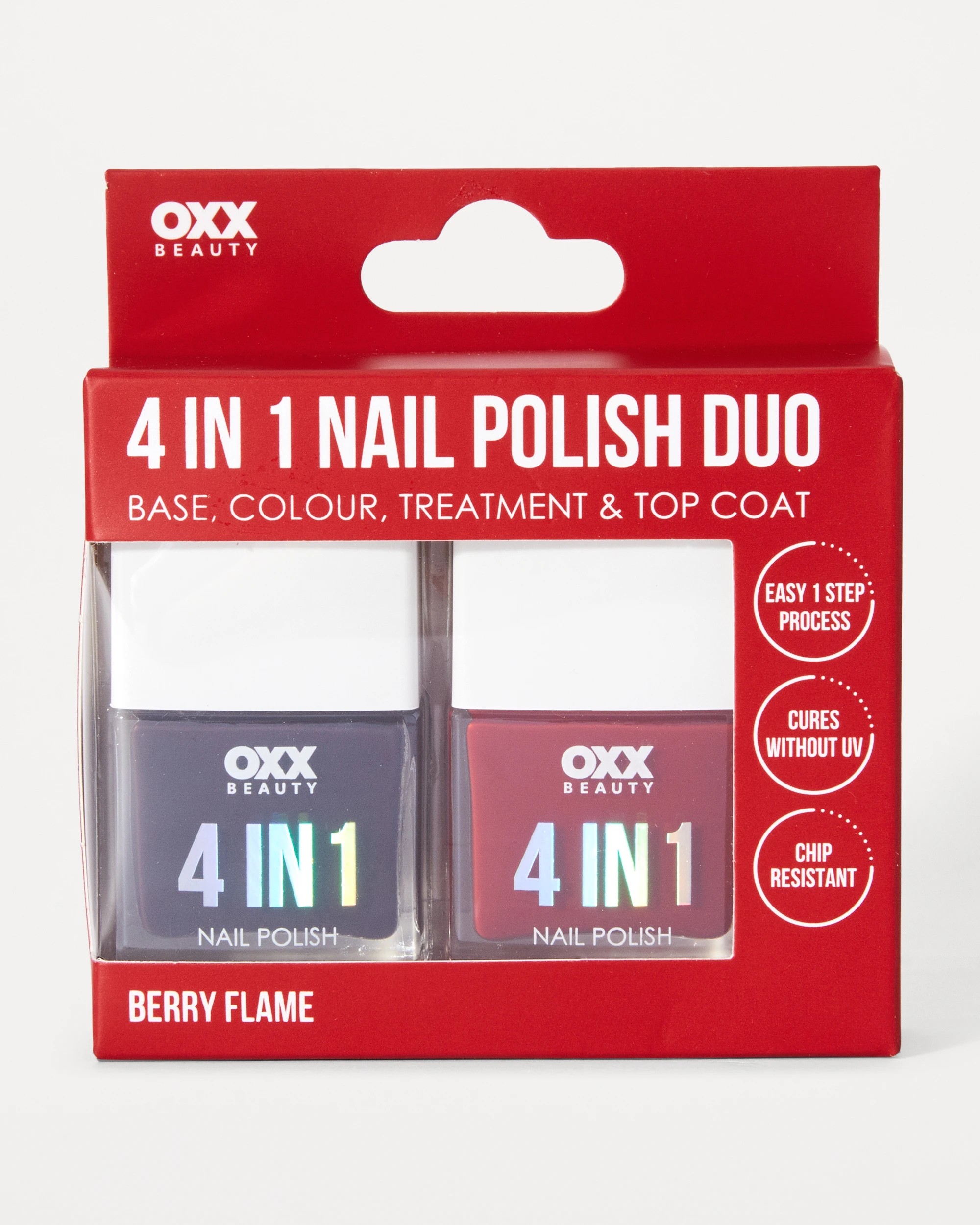 1 OXX Beauty 4-in-1 Nail Polish Duo - Berry Flame, 1 of 6