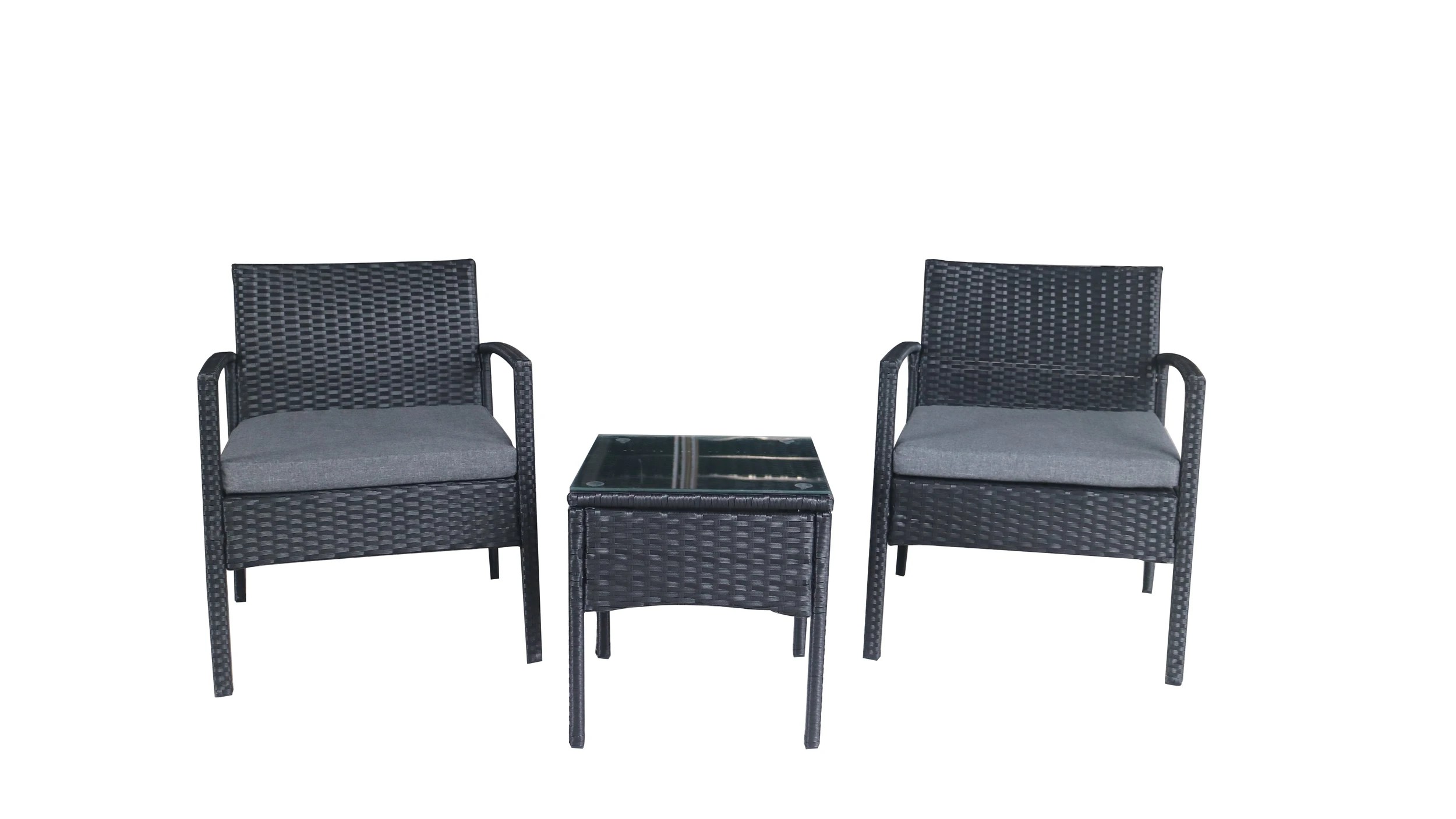 3 Elora 3pc Lounge Set Outdoor Furniture Rattan Wicker Chair Tempered Glass Coffee Table Garden Patio Balcony, 3 of 6