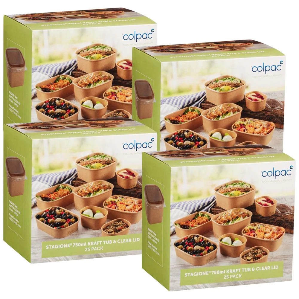 1 Colpac Stagione Kraft Tub and Lid 750ml 100 Pack, 1 of 2