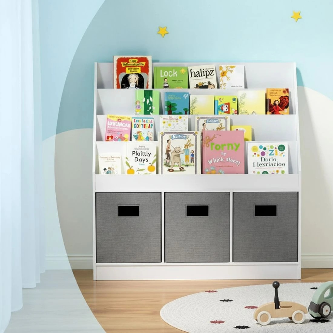 6 Keezi Kids Bookshelf 4 Tiers Magazine Rack Toy Box Organiser Storage Display Shelf - Multi, 6 of 7