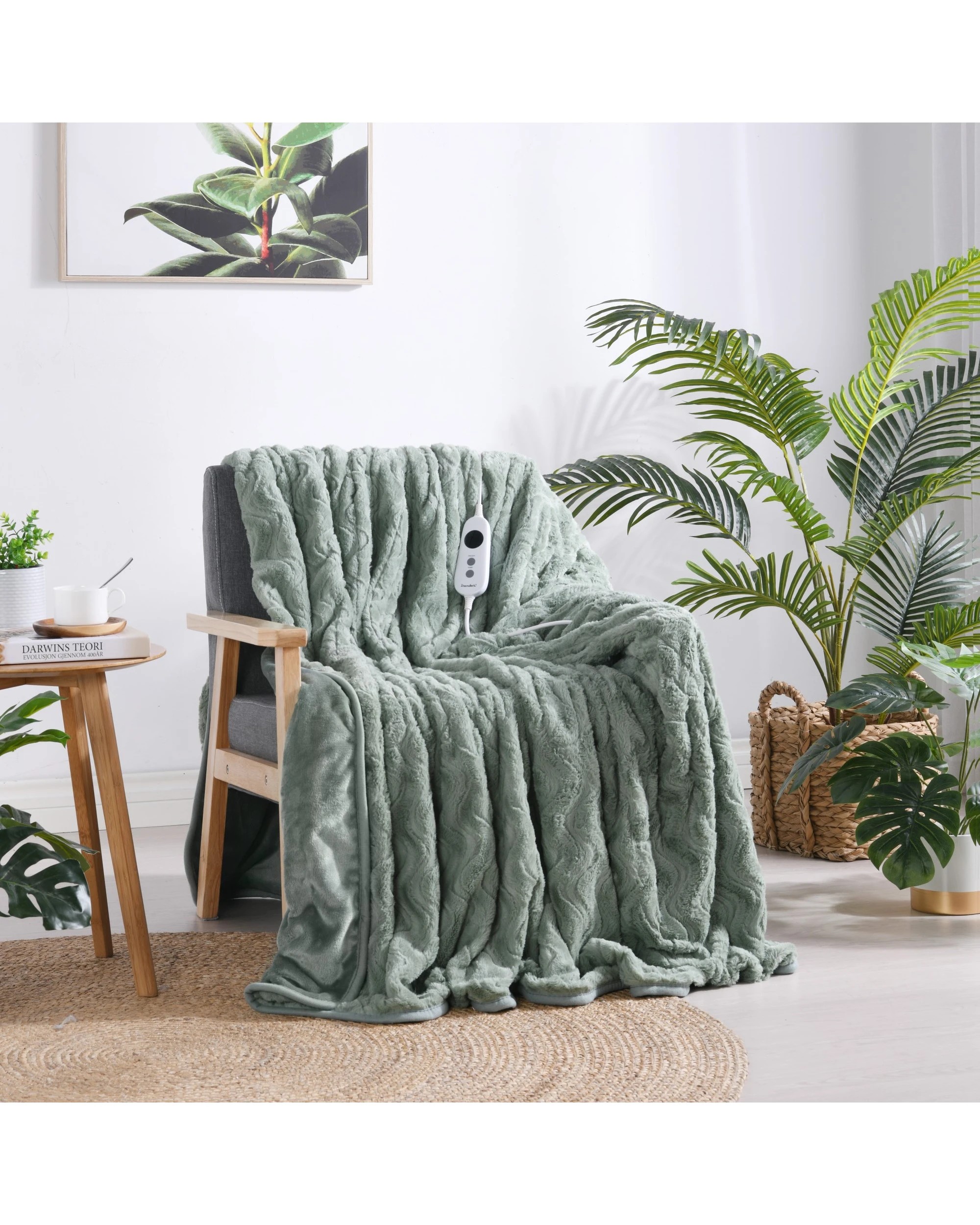 1 Dreamaker Felix 500gsm Faux Fur Heated Throw 180x200cm - Leaf, 1 of 7