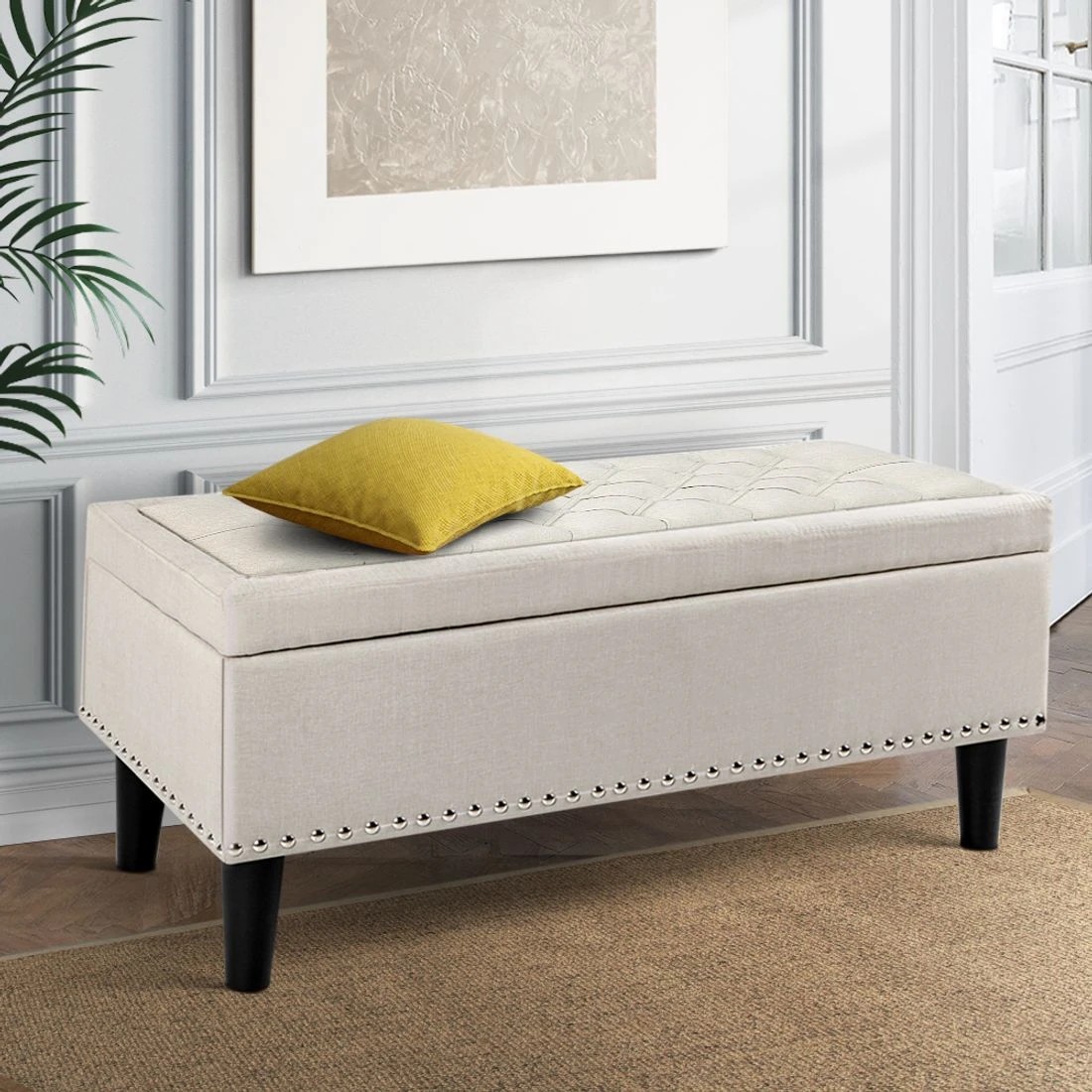 Artiss Storage Ottoman Blanket Box 97cm Linen Grey