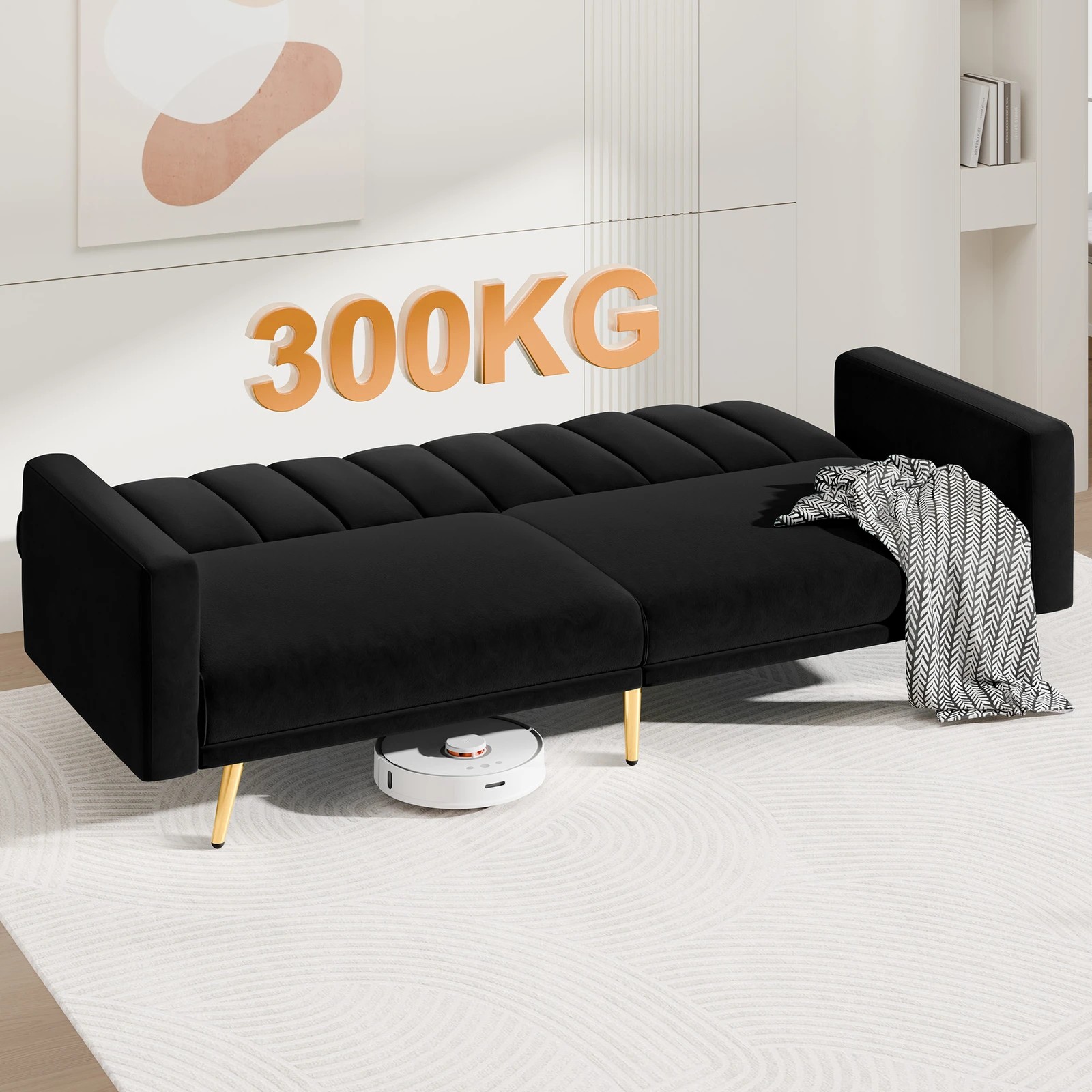 3 Alfordson Sofa Bed Couch 3 Seater Lounge Velvet - Black, 3 of 9