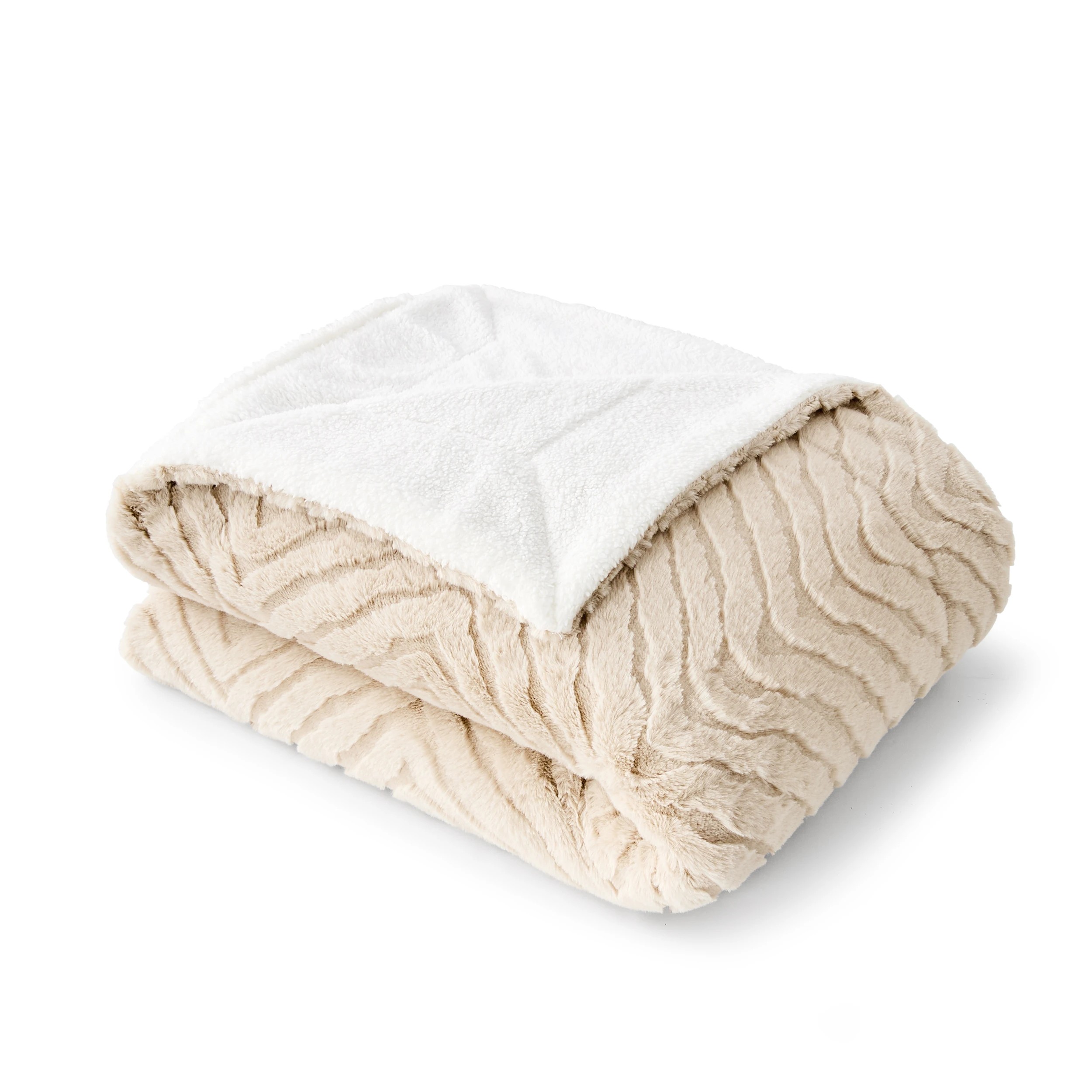 1 Faux Fur Blanket - Queen / King Bed, Beige, 1 of 6