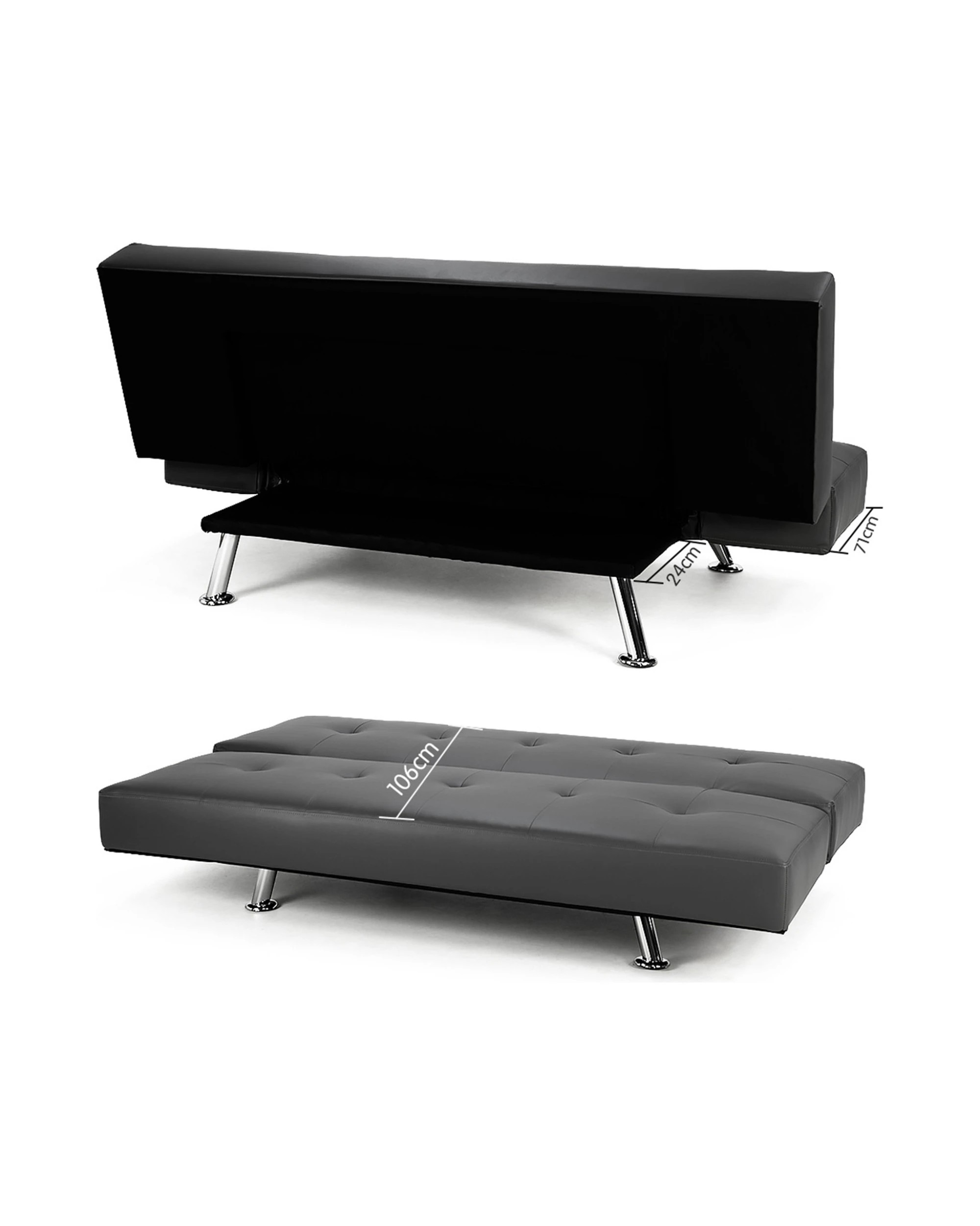 3 Sarantino 3 Seater Faux Leather Sofa Bed Lounge - Grey, 3 of 6