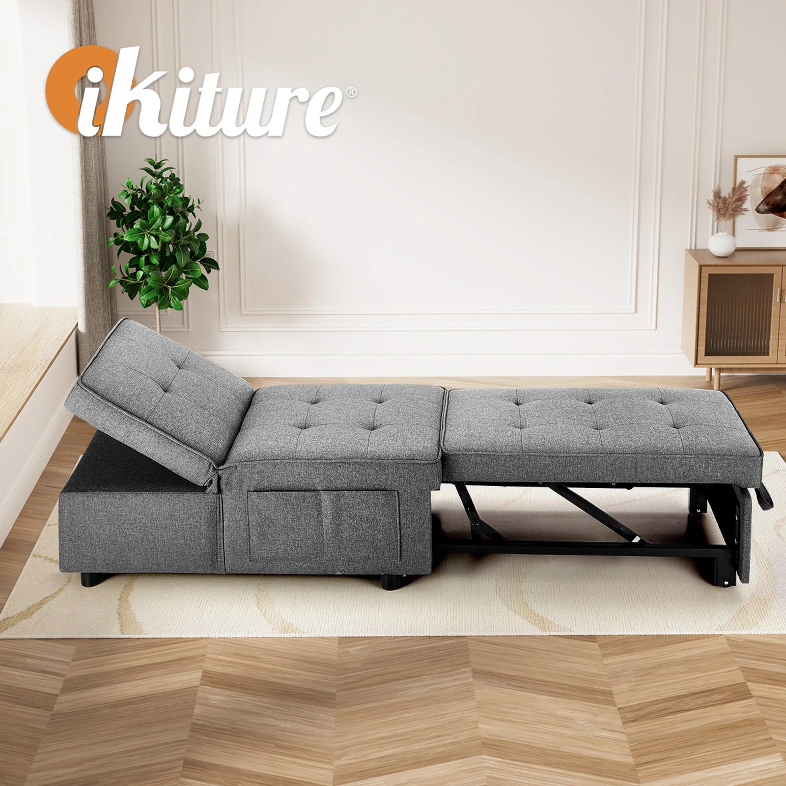8 Oikiture 4 In 1 Convertible Sofa Bed Ottoman Couch Lounge Recliner Chair Linen
 - Grey, 8 of 10