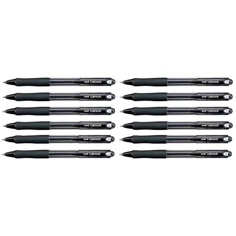 3 Uni Laknock Medium Retractable Ballpoint Pens Black 12 Pack, 3 of 4