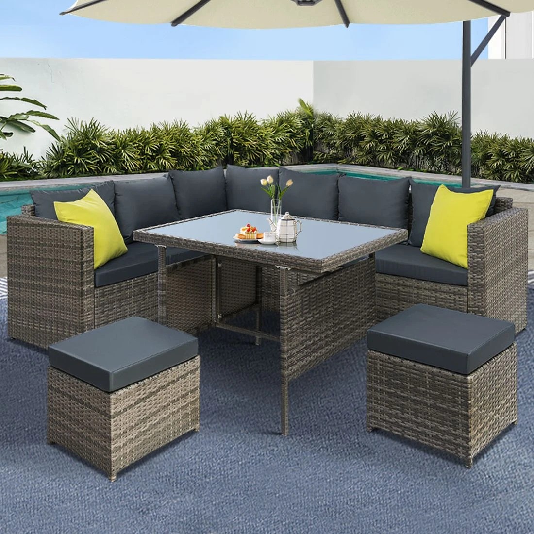 3 Gardeon Outdoor Dining Set Aluminum Table Chairs Wicker Setting Grey - Grey, 3 of 7