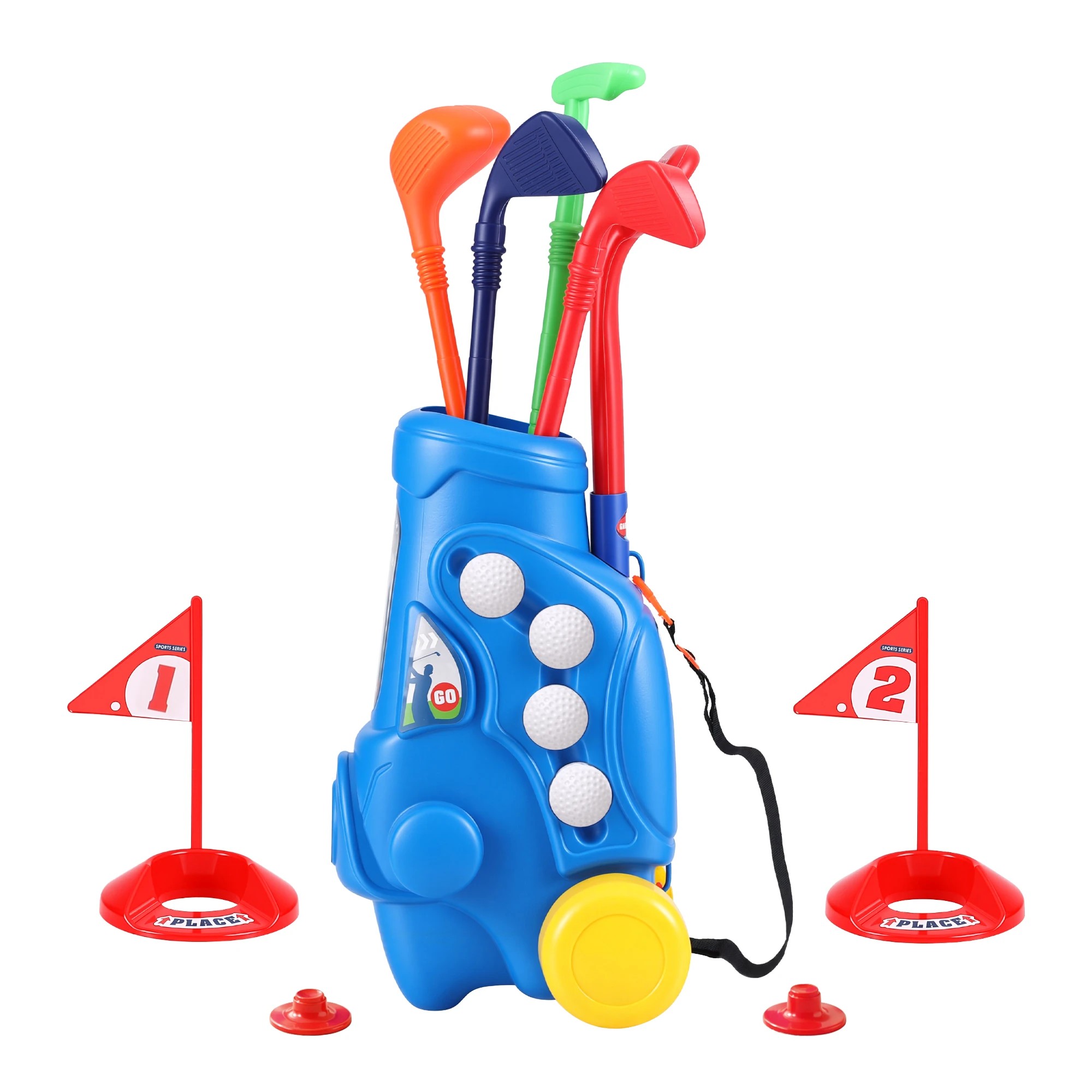 1 Keezi Kids Golf Set with Pull Cart 4 Clubs 4 Balls Indoor Outdoor Mini Golf Game Toy Ages 2-6 - Blue, 1 of 7