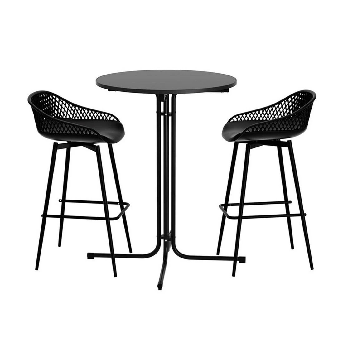 3 Gardeon 3PC Outdoor Stools Dining Chairs Table Patio Furniture - Black, 3 of 7