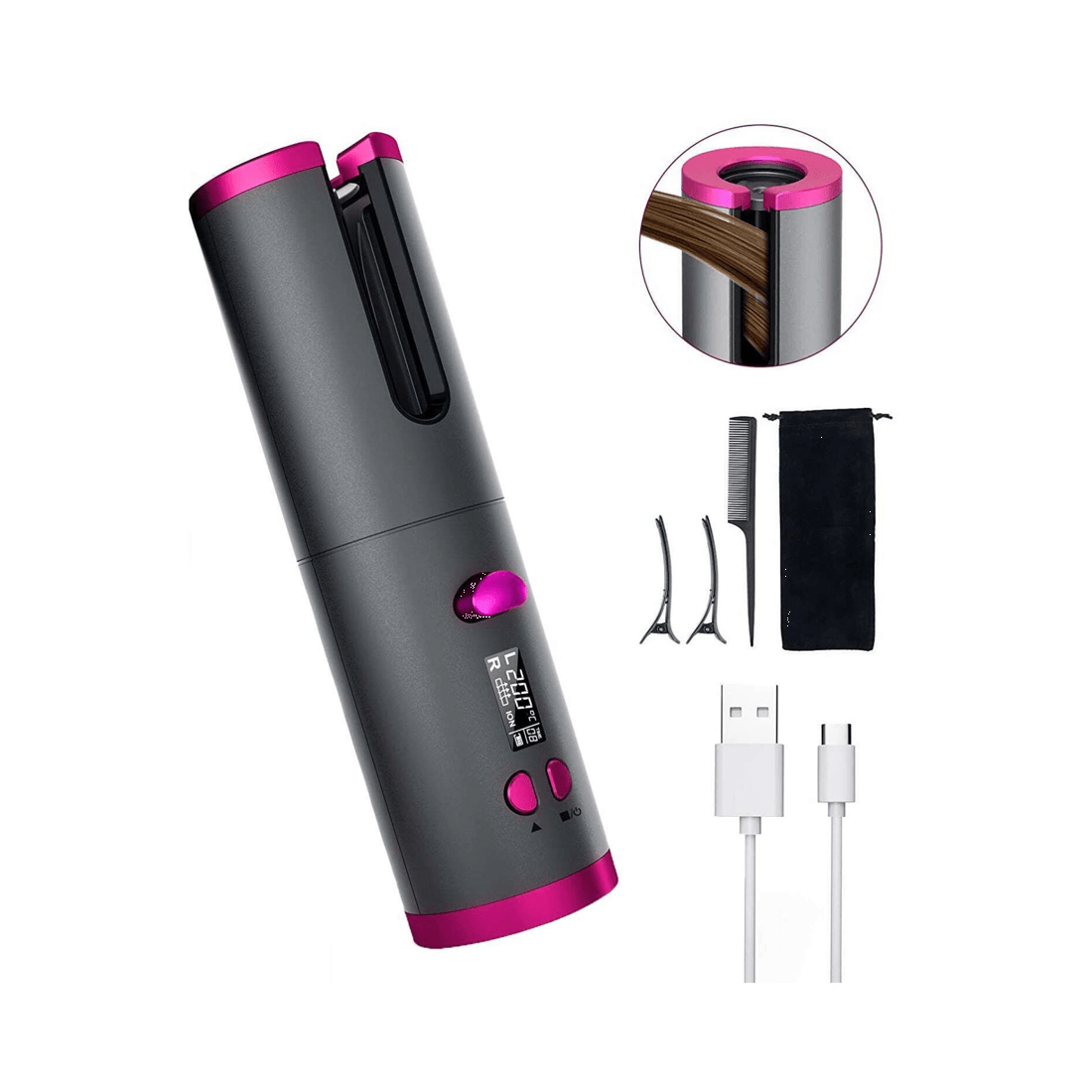 1 Lenoxx Cordless Ceramic Automatic Hair Curler for Portable Hair Styling, 1 of 5