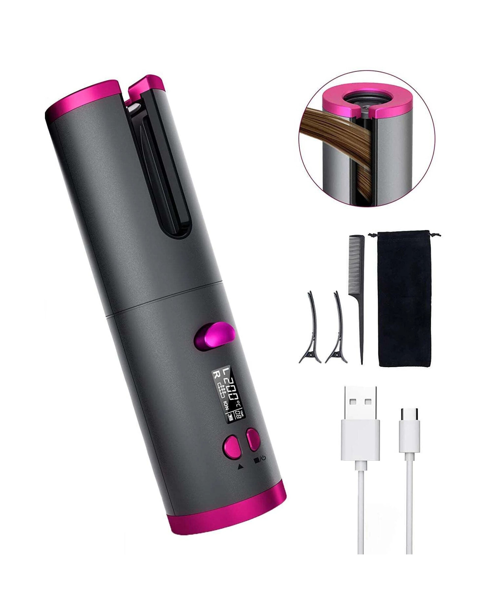 1 Lenoxx Cordless Ceramic Automatic Hair Curler for Portable Hair Styling, 1 of 5