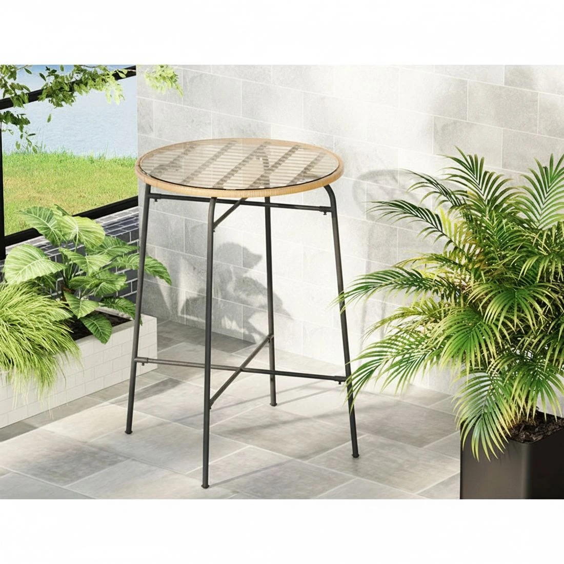 4 Gardeon Outdoor Bar Table Wicker Dining Bistro Glass Table Steel - Multi, 4 of 6