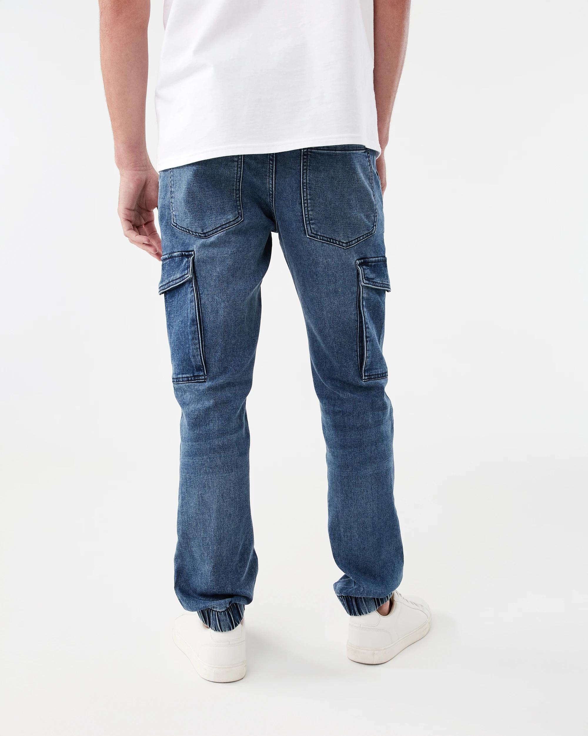 3 Cuffed Denim Joggers Dark Wash, 3 of 7